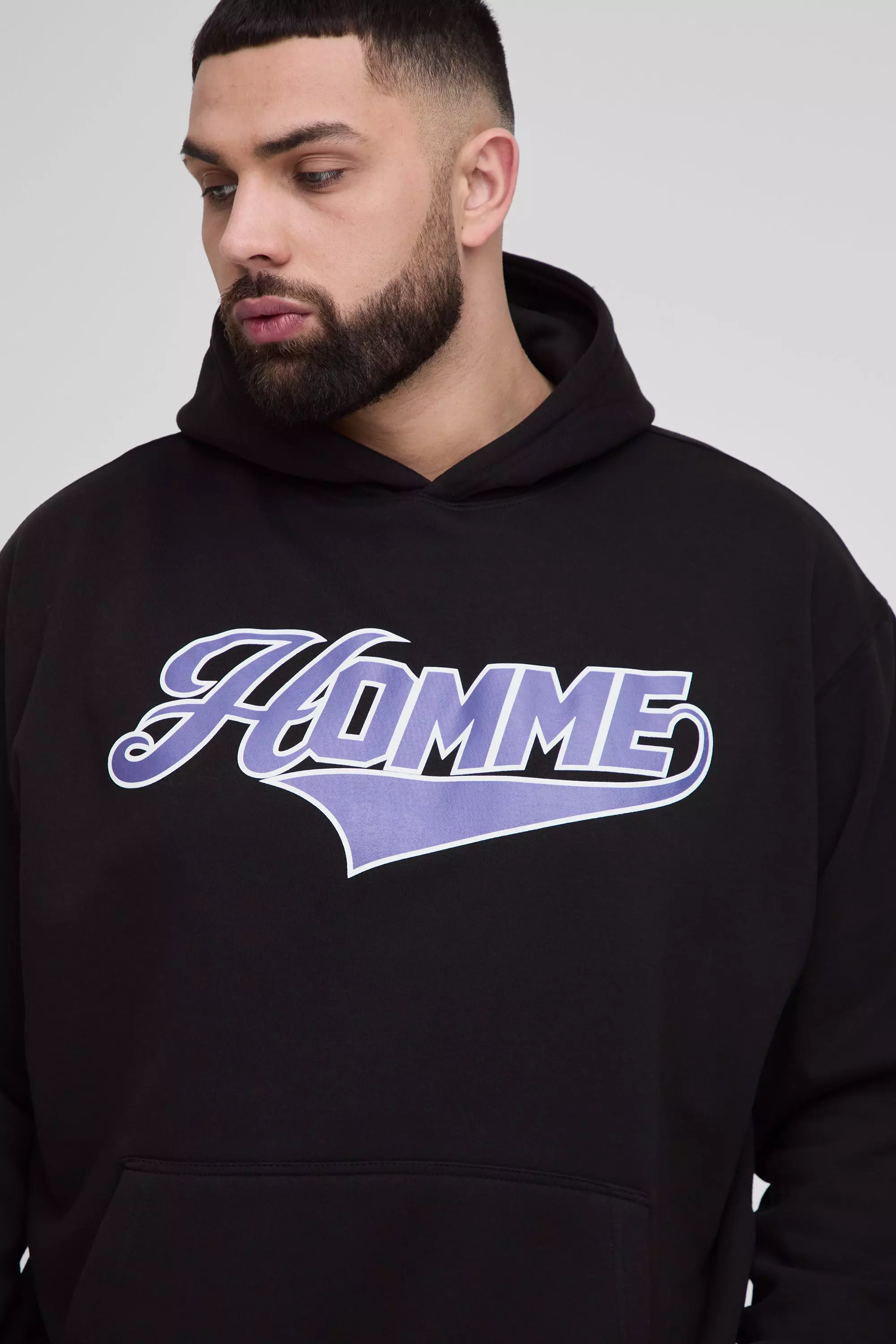 Black Plus Homme Varsity Oversized Hoodie alternative image