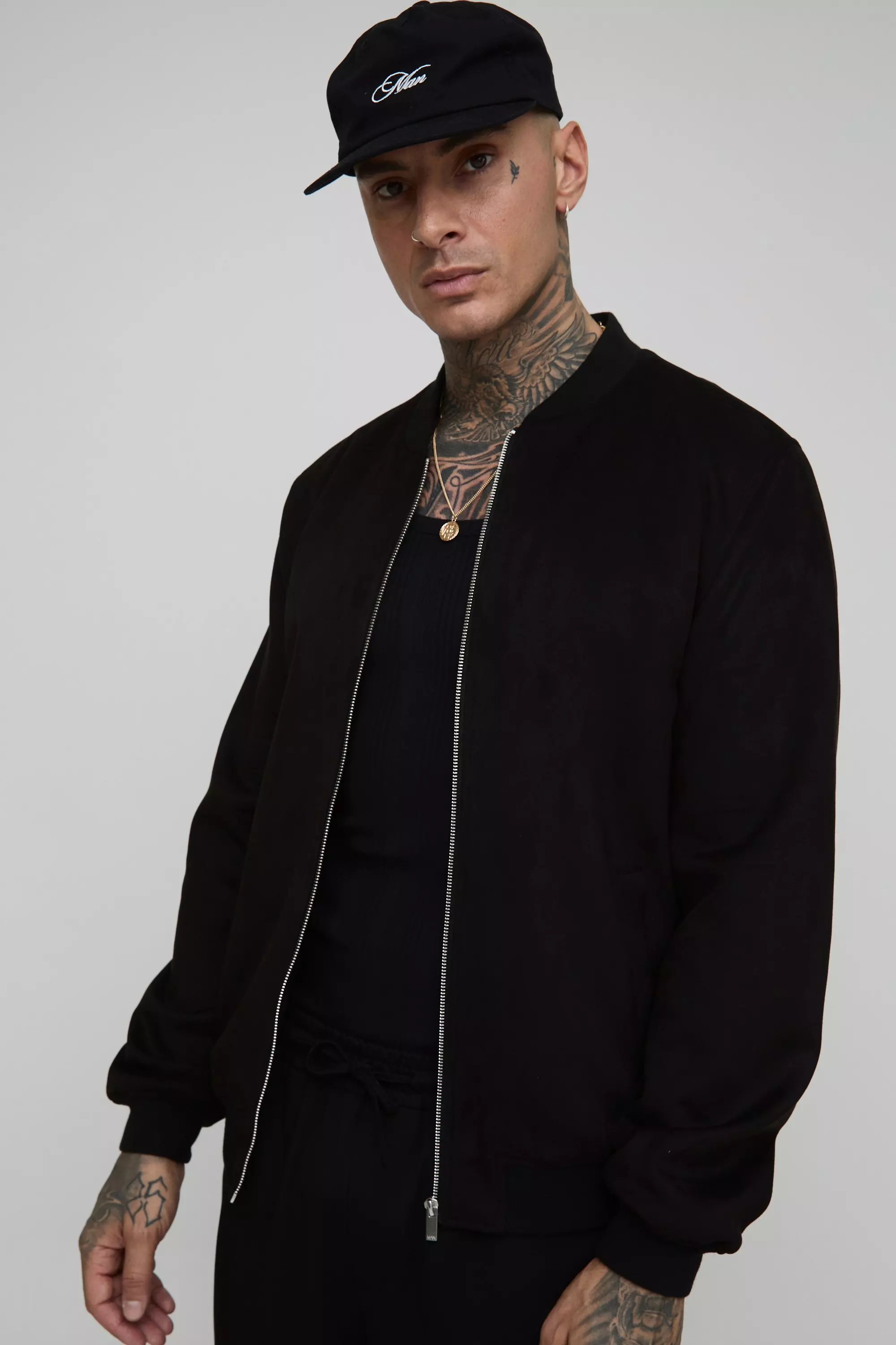 Tall Faux Suede Regular Fit Bomber Jacket Black