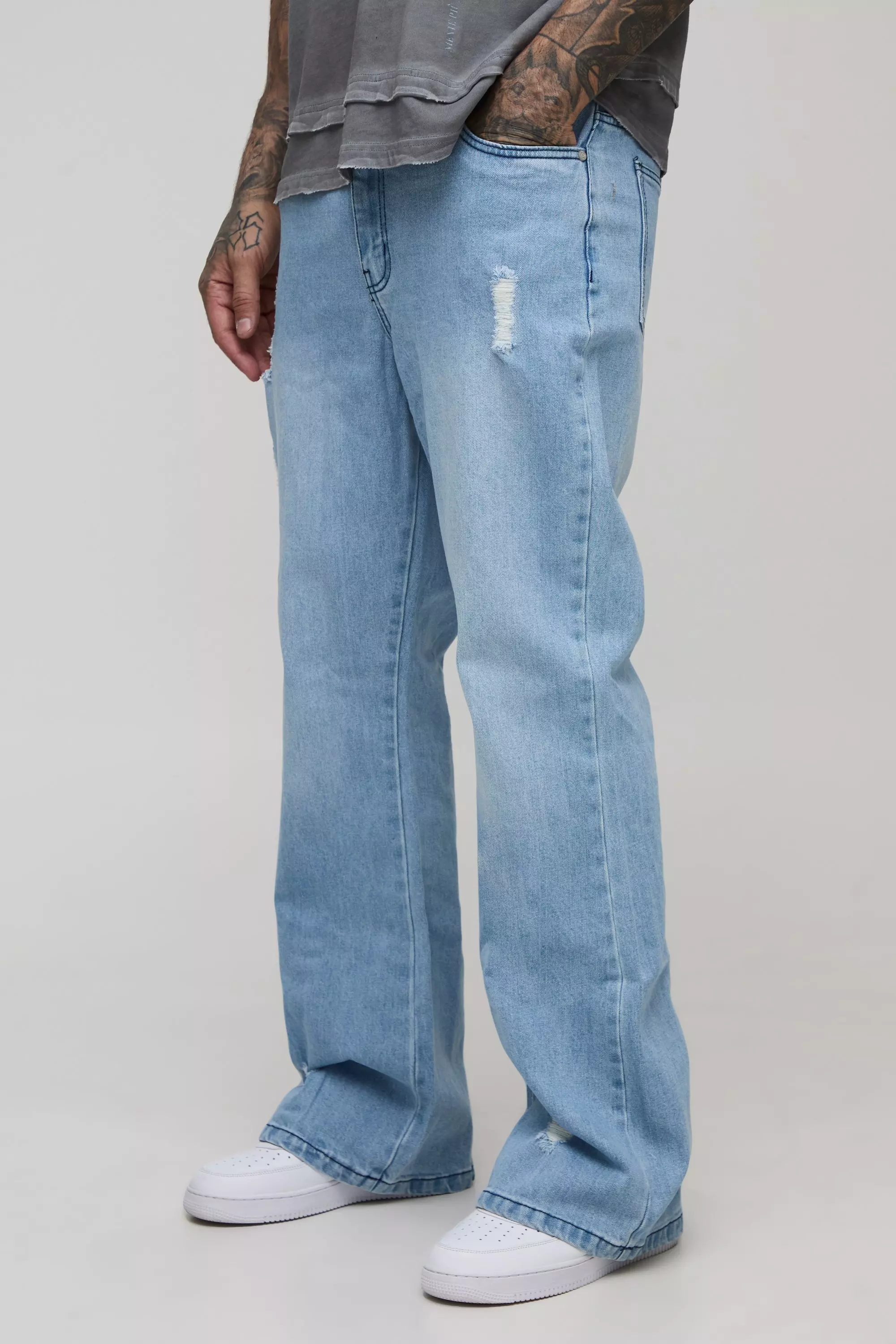 Tall Distressed Carpenter Relaxed Flared Jeans Light wash