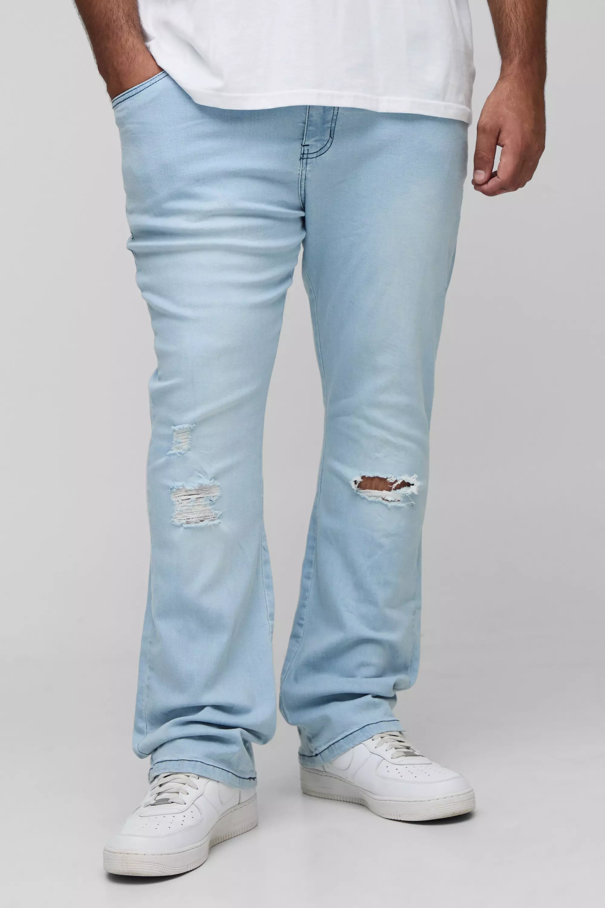 Plus Super Ripped Stretch Skinny Flared Jeans Light wash