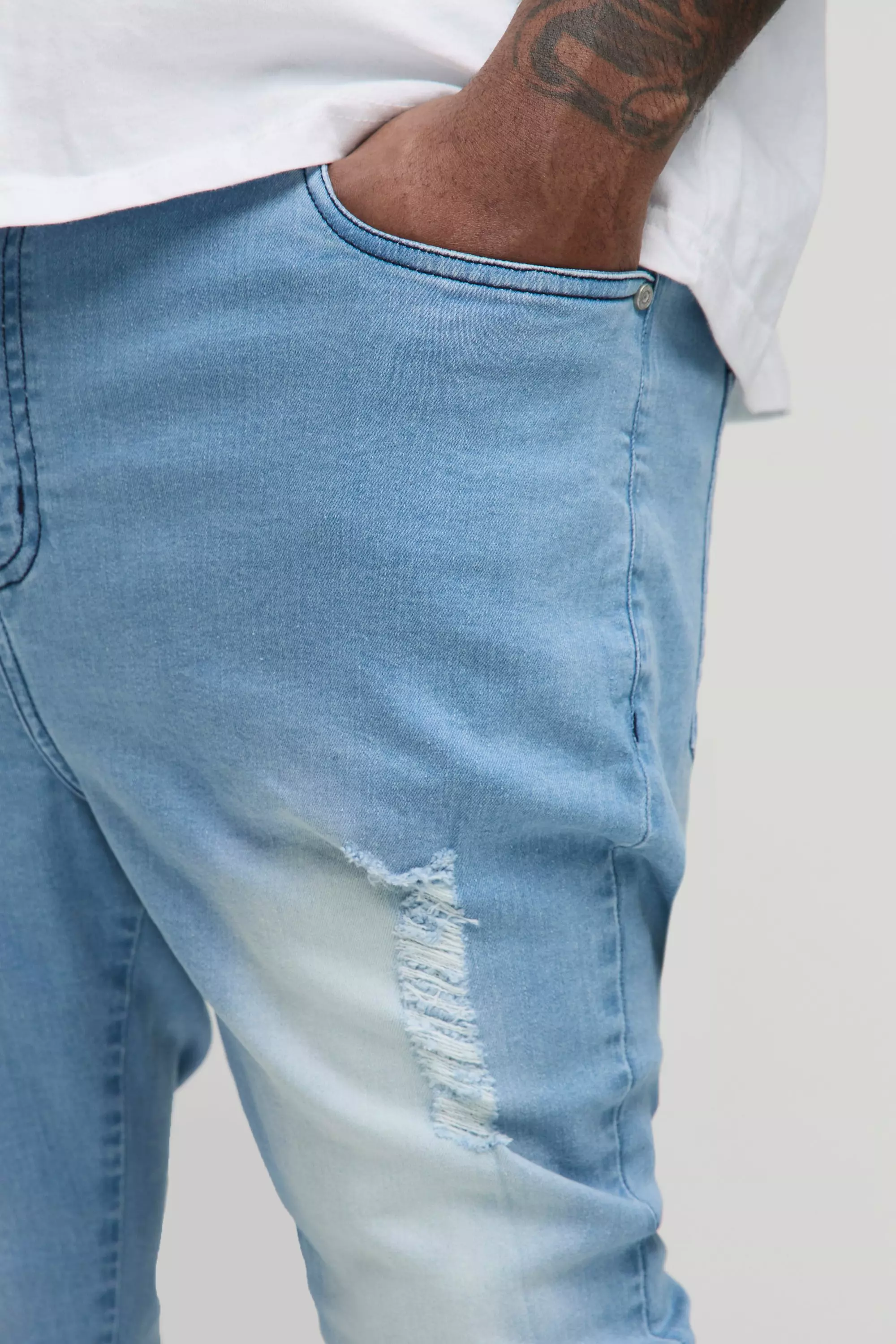 Plus Ripped Zip Hem Super Skinny Jeans | boohooMAN USA