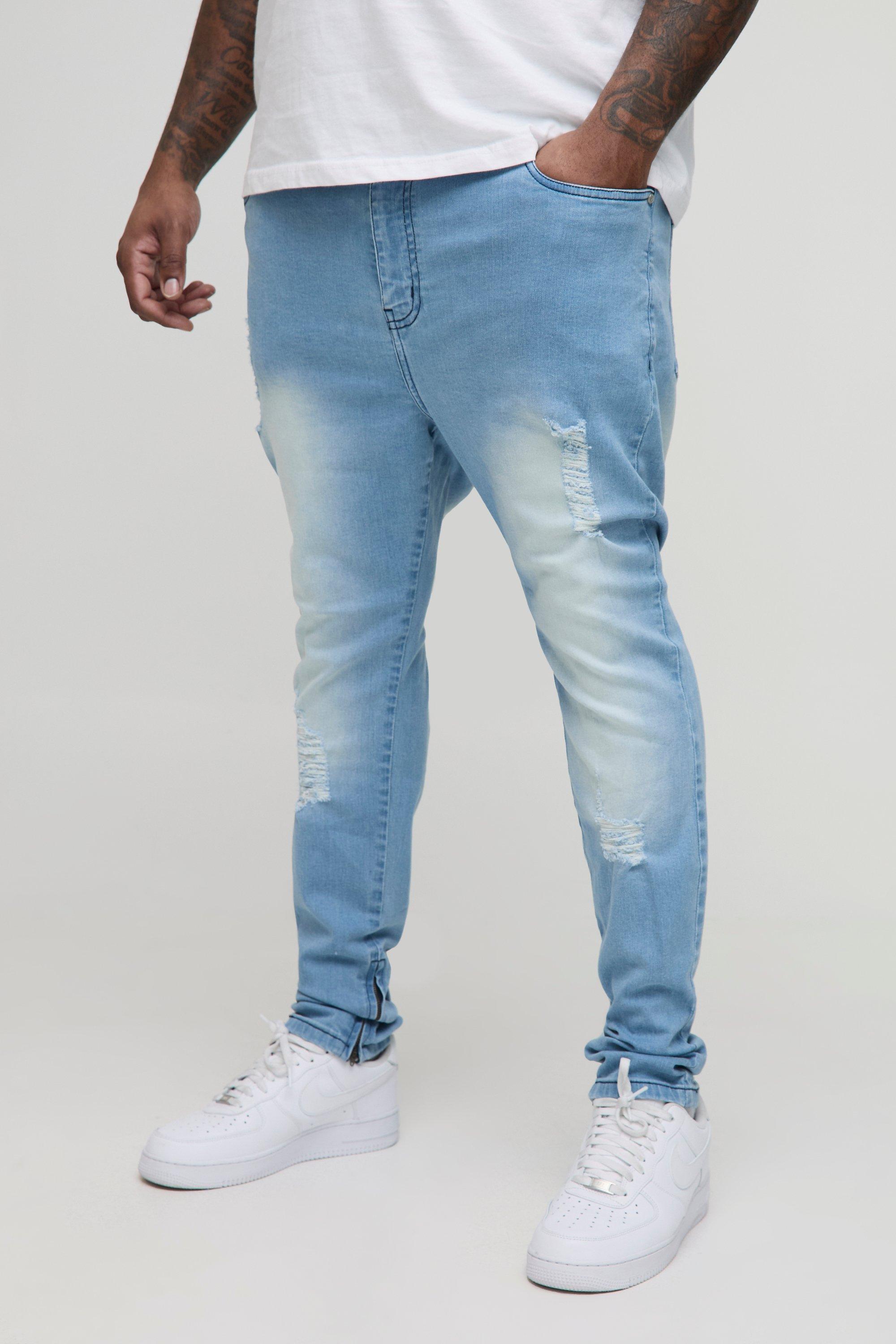 Plus Ripped Zip Hem Super Skinny Jeans | boohooMAN USA