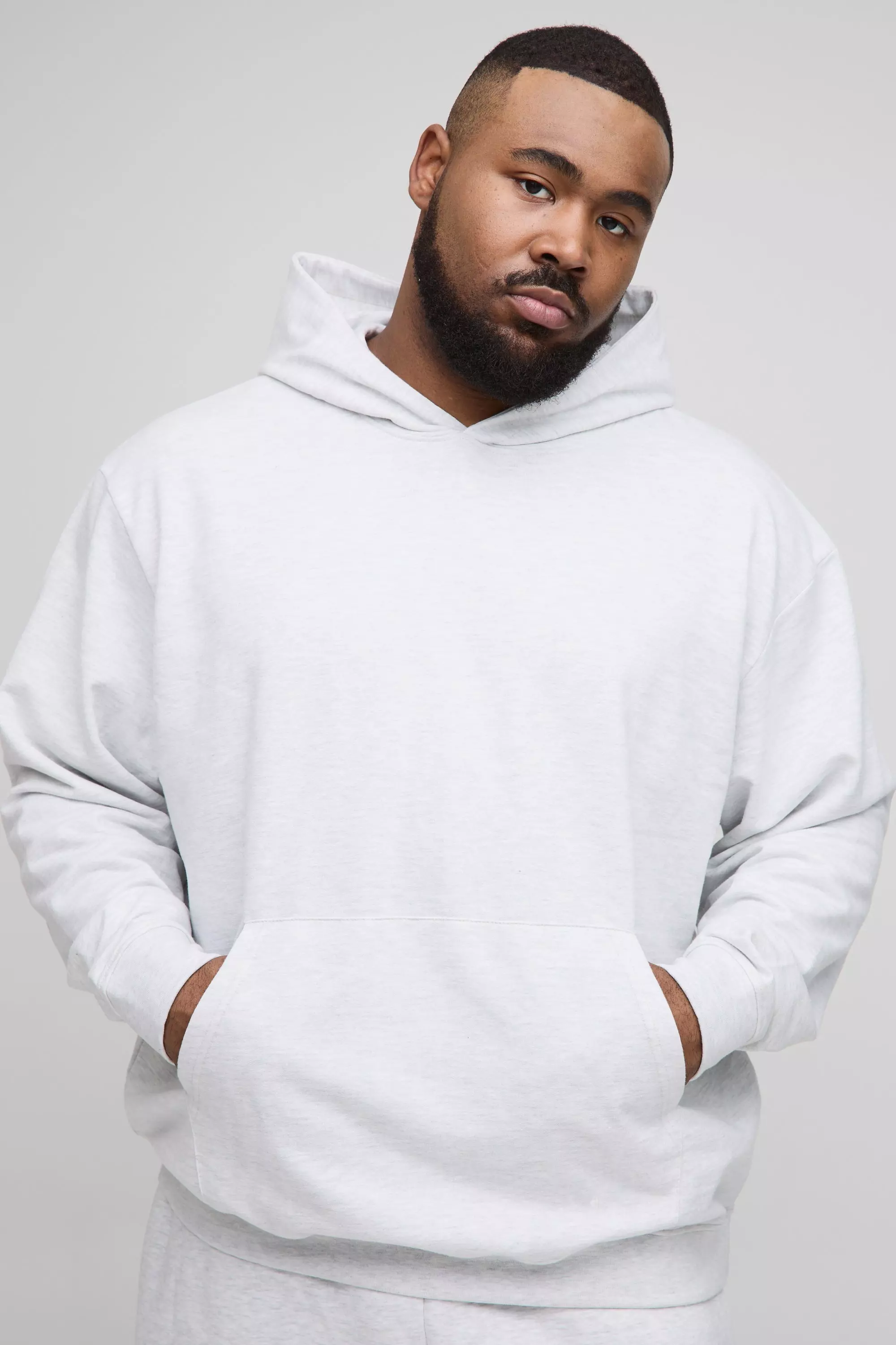 Plus 260GSM Loopback Oversized Fit Basic Hoodie Grey marl
