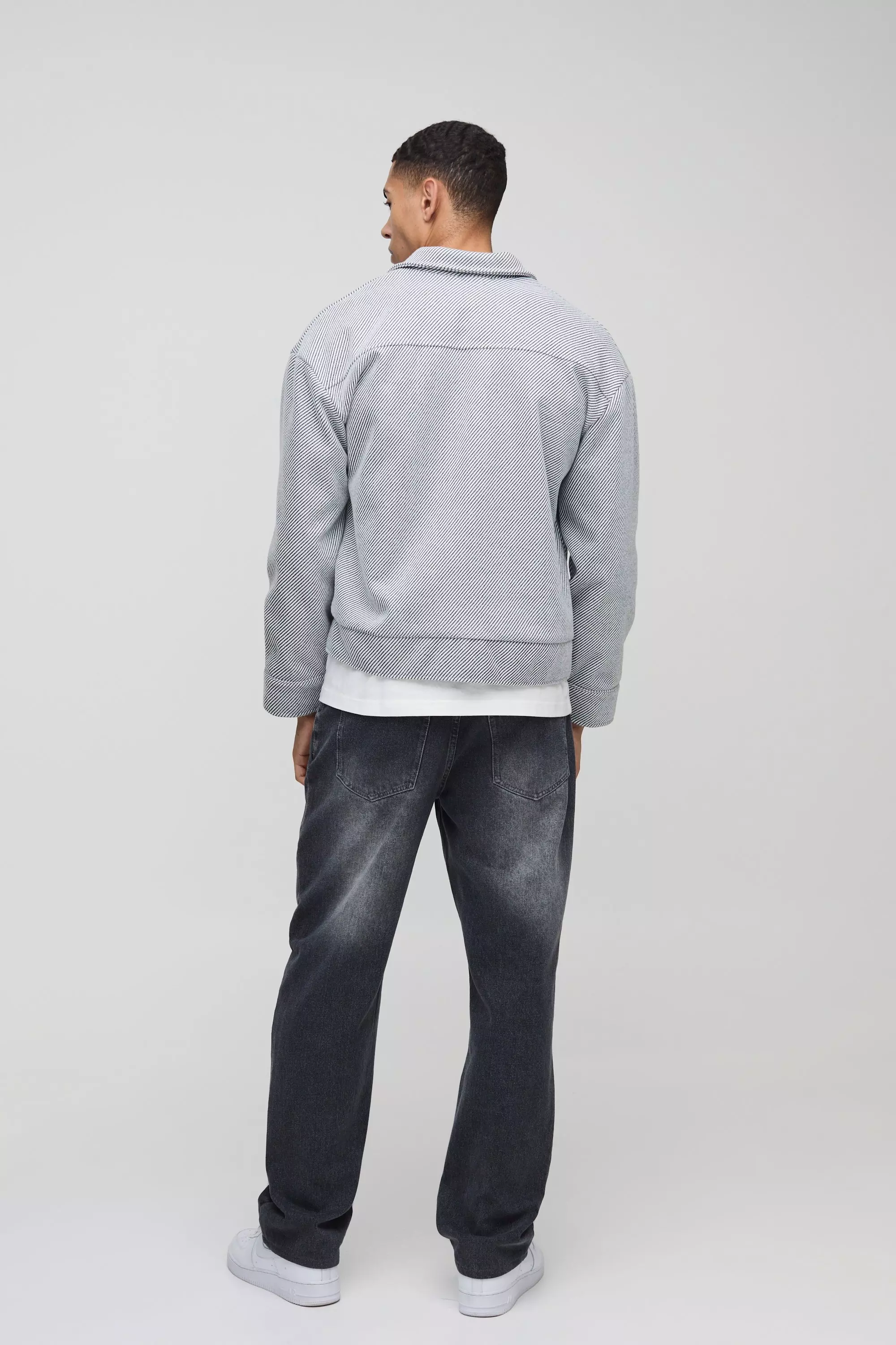 Boxy Herringbone Trucker Jacket | boohooMAN USA