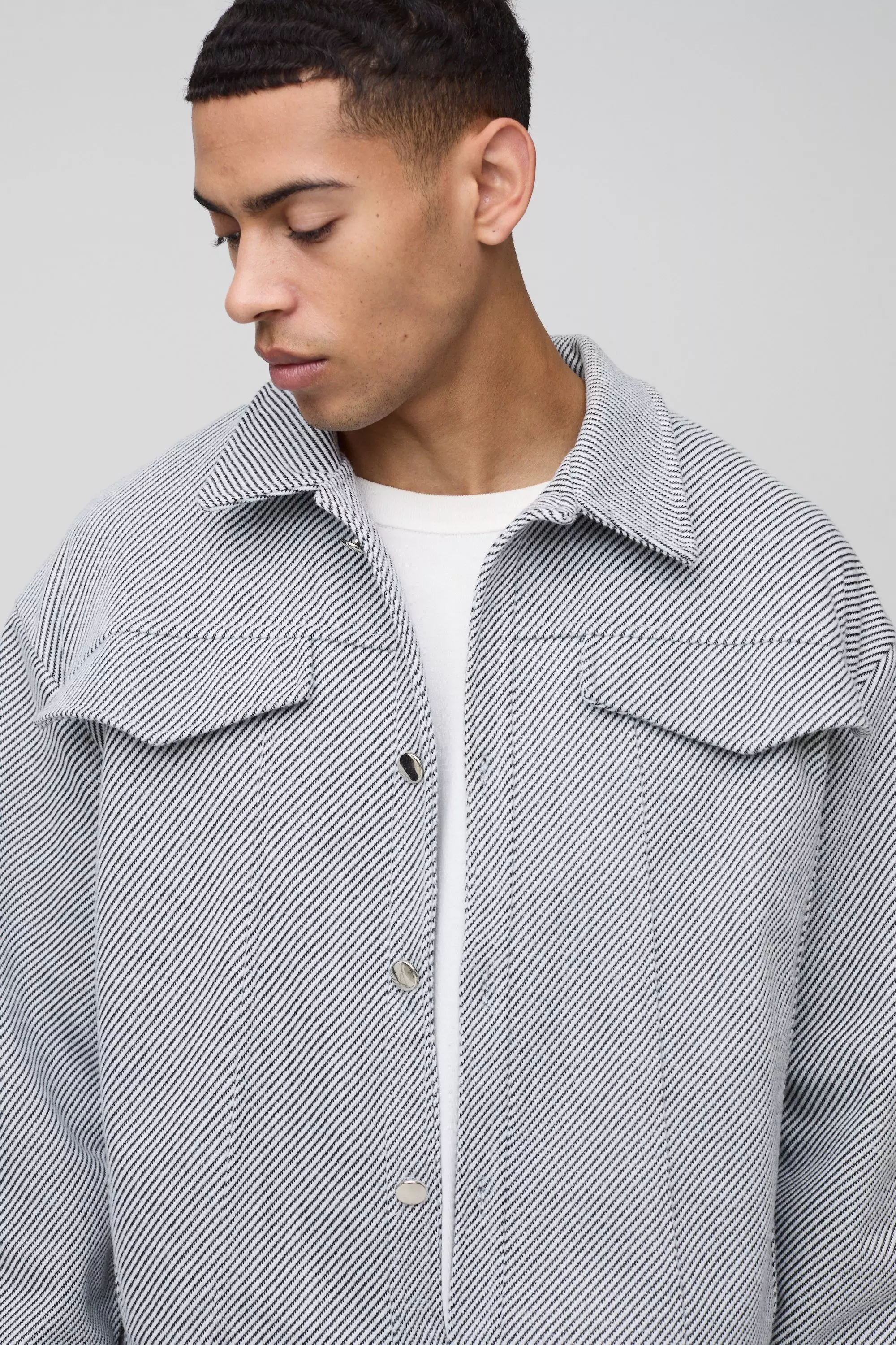 Boxy Herringbone Trucker Jacket | boohooMAN USA