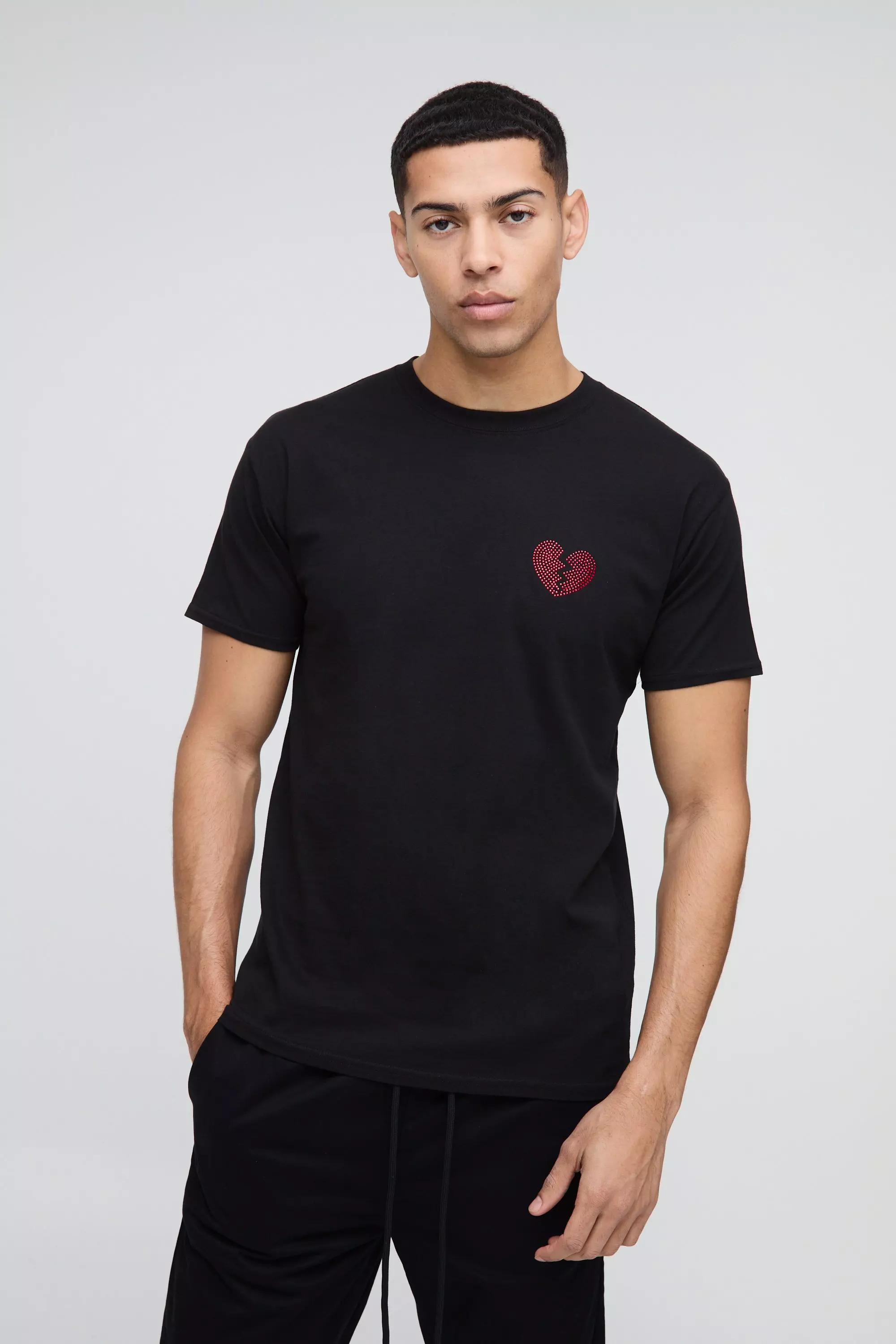 T-shirt à imprimé cœur et strass, Black autre image