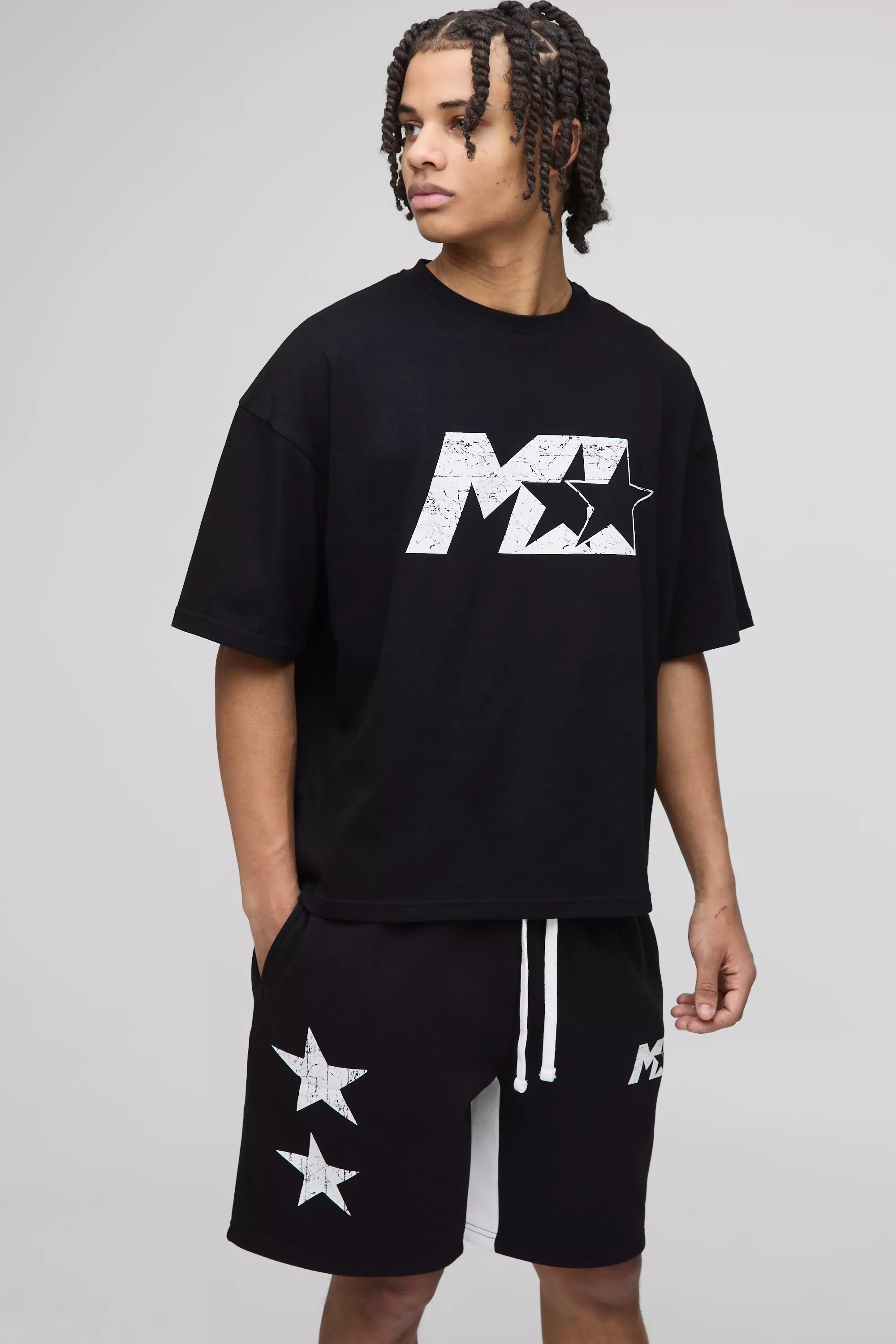 Oversized Boxy M Star T-Shirt & Gusset Short Set Black