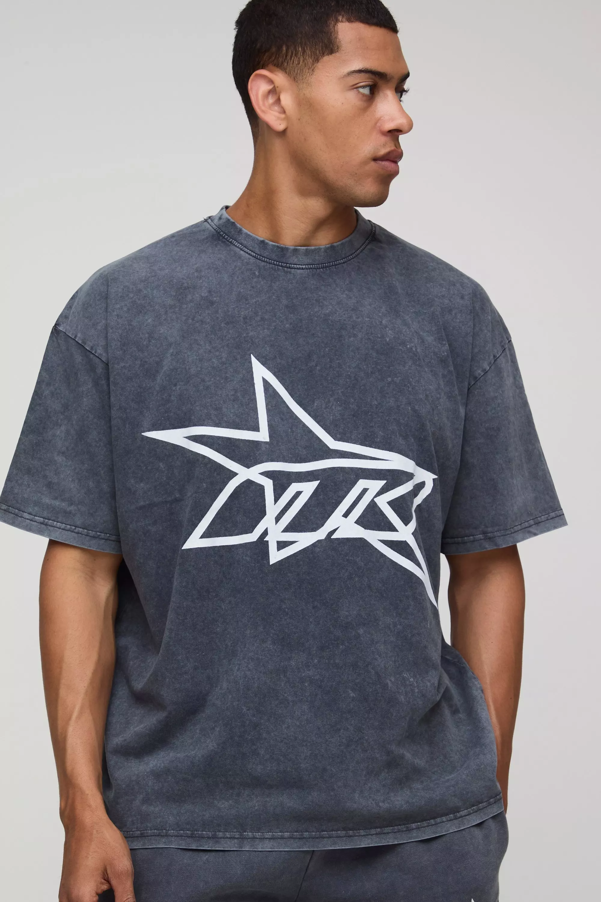 Oversized M Star Washed T-Shirt & Short Set | boohooMAN USA