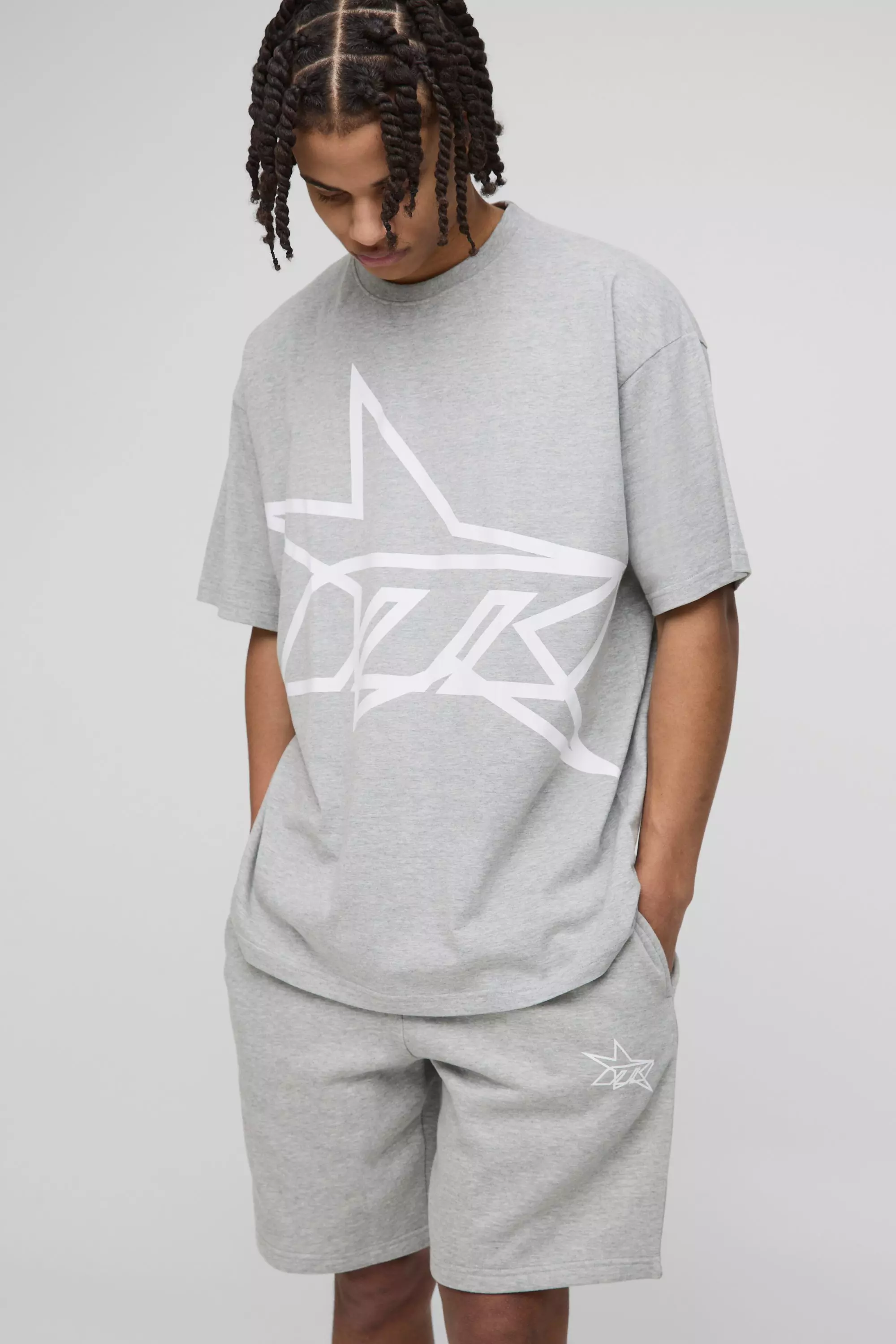 Grey marl Oversized M Star T-Shirt & Short Set alternative image