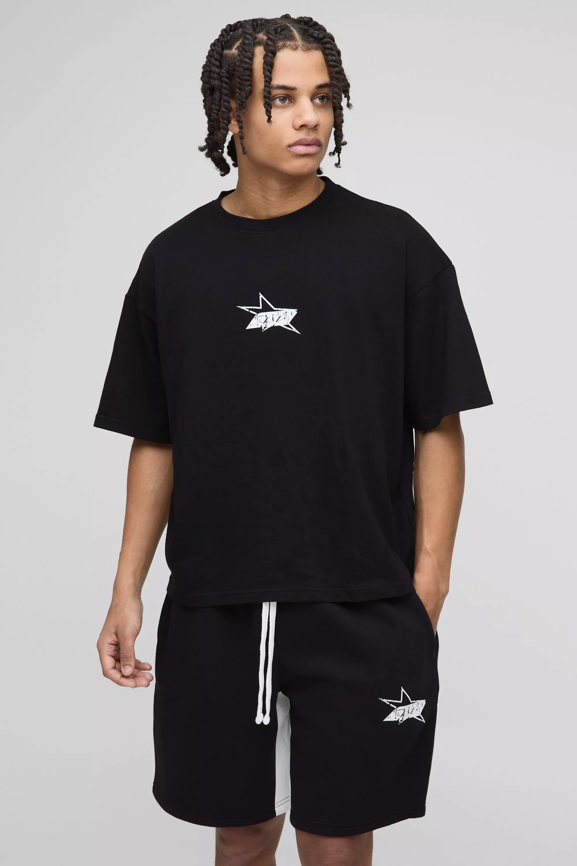 Oversized Boxy M Star T-Shirt & Gusset Short Set Black