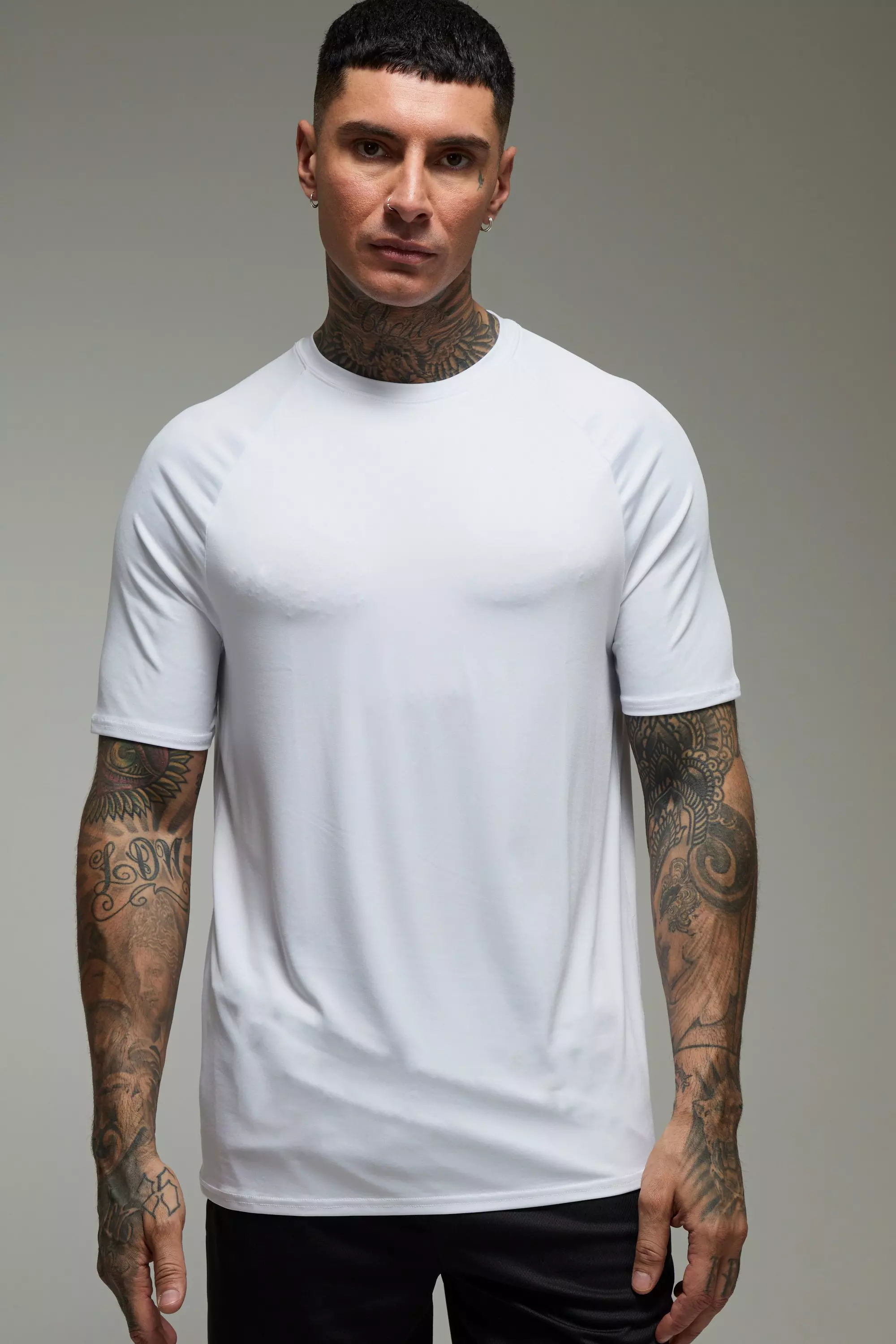 Tall Man Active Lightweight Essentials Gym Regular Fit Raglan T-shirt White