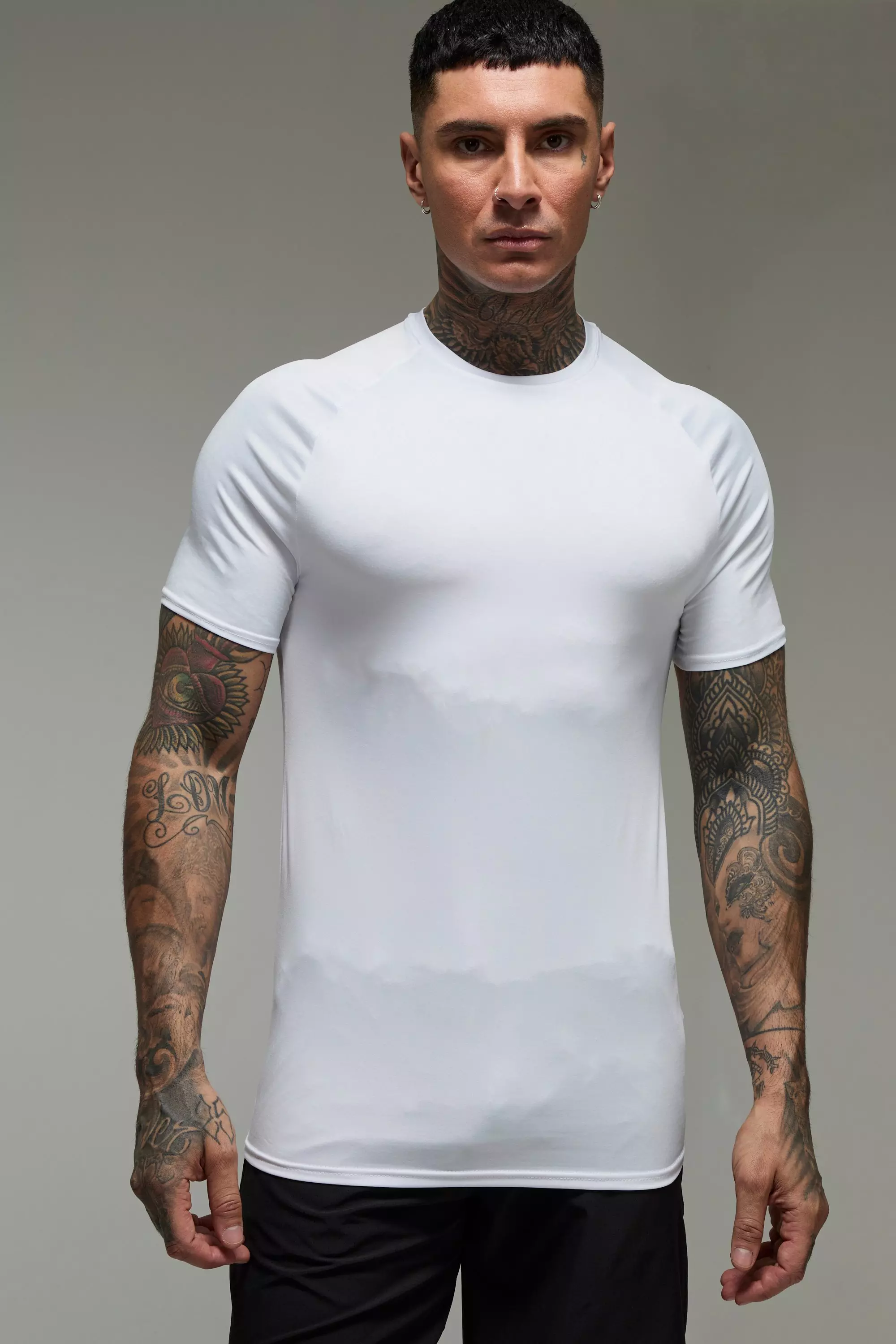 White Tall Man Active Lightweight Essentials Gym Muscle Fit Raglan T-shirt