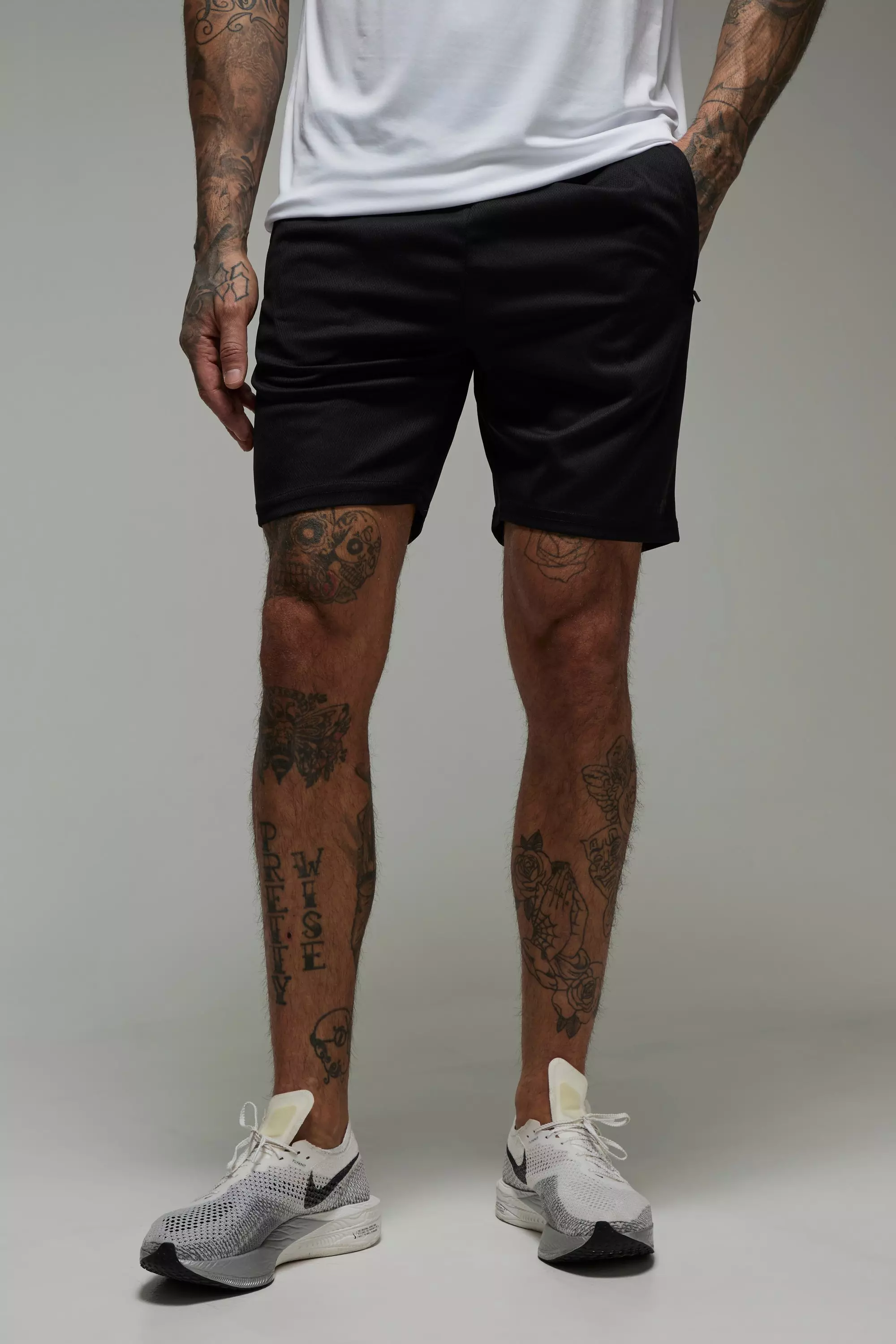 Tall Man Active Zip Pockets Stretch 7inch Gym Short Black