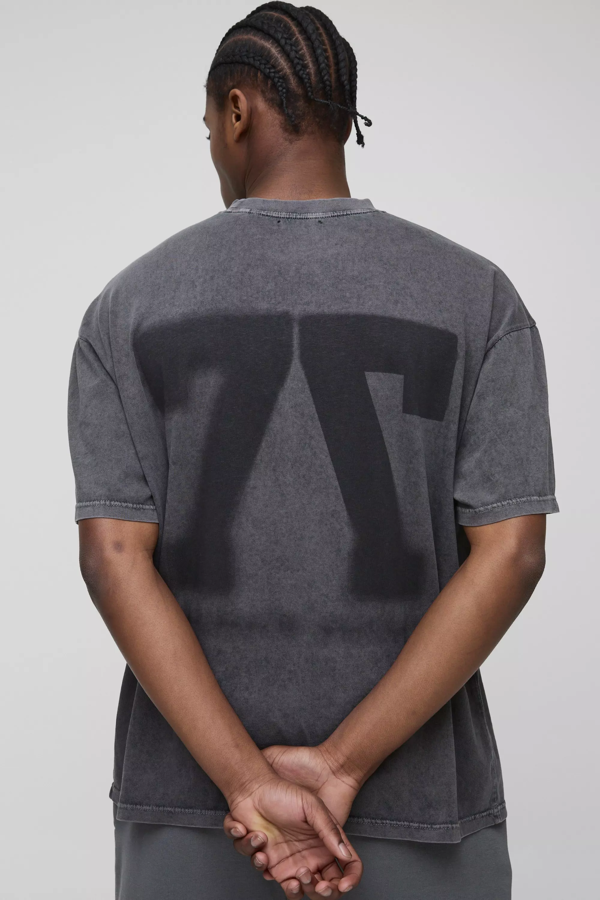 Oversized Blurred 77 Varsity Graphic Washed T-Shirt | boohooMAN USA