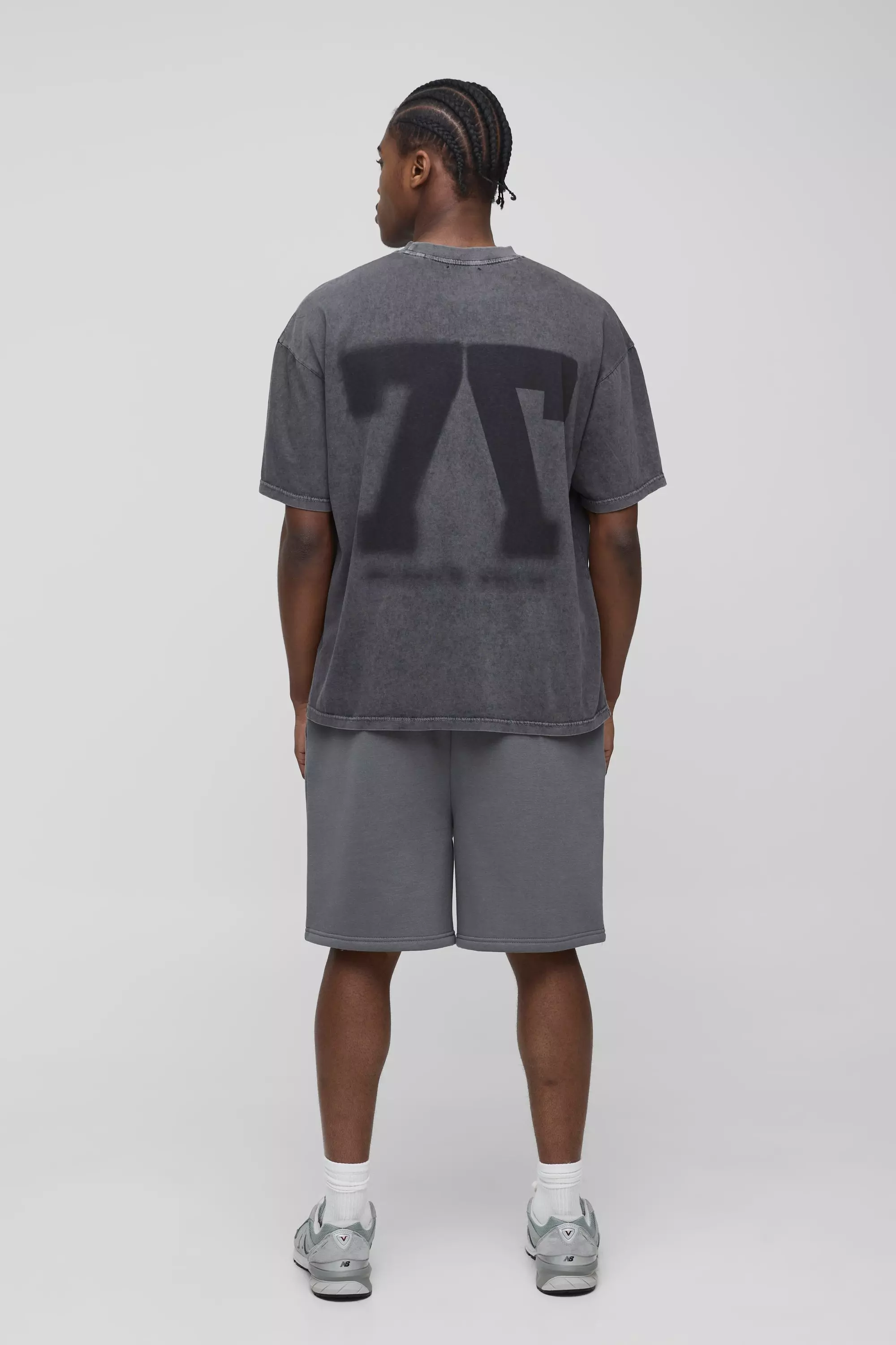 Oversized Blurred 77 Varsity Graphic Washed T-Shirt | boohooMAN USA