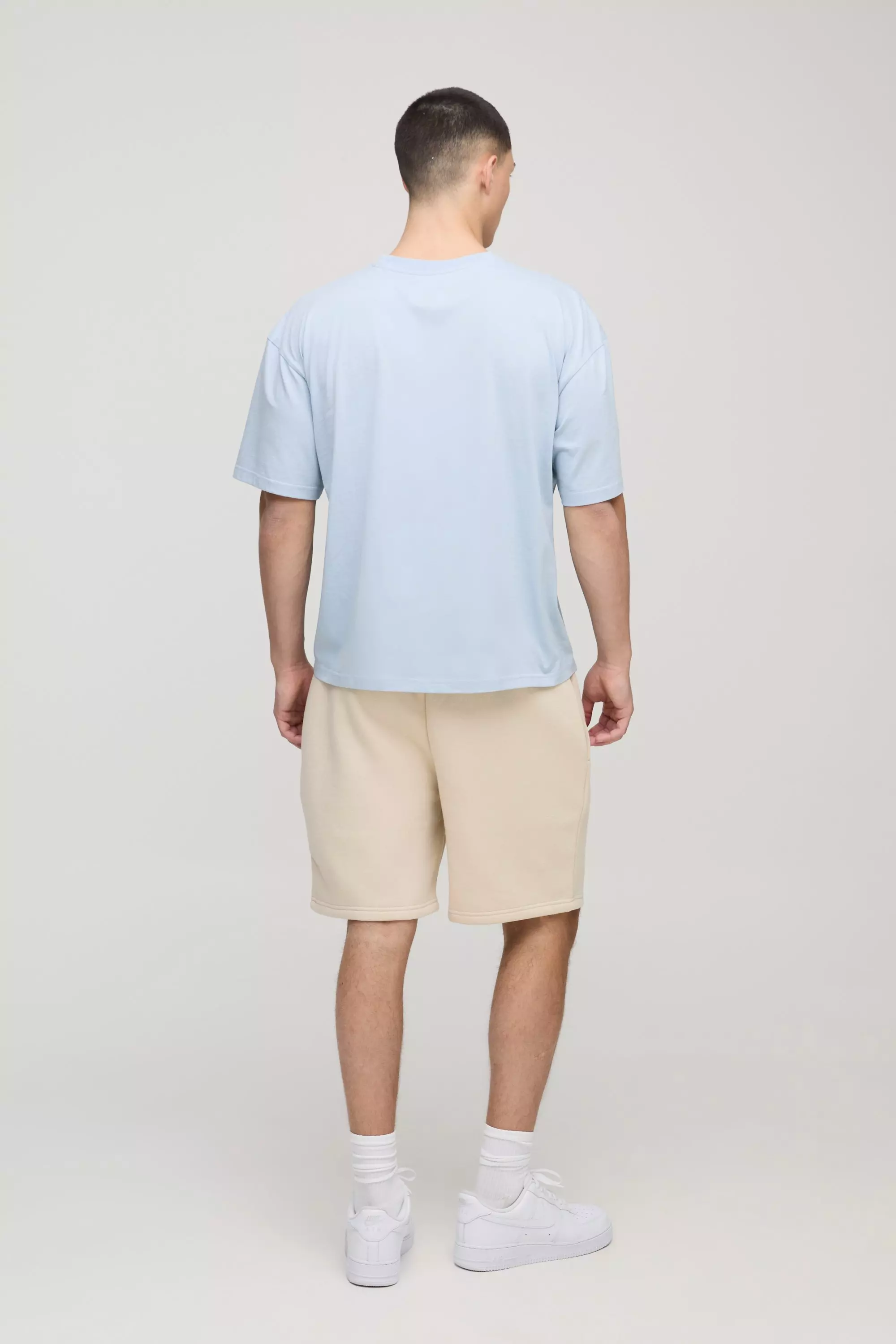 Light blue Oversized Boxy Homme Embroidered T-Shirt & Short Set alternative image
