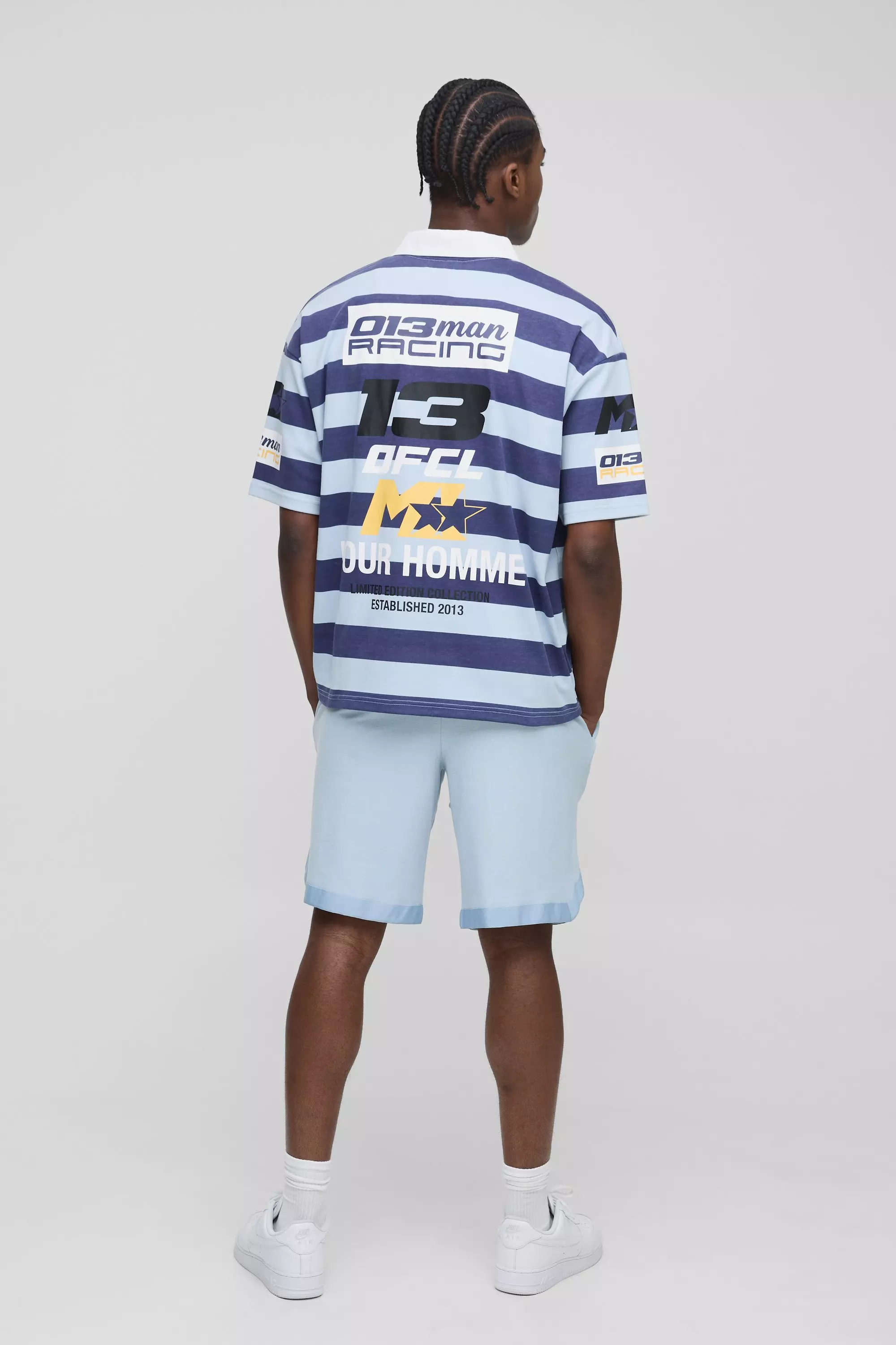 Oversized Moto Graphic Stripe Rugby Polo | boohooMAN USA