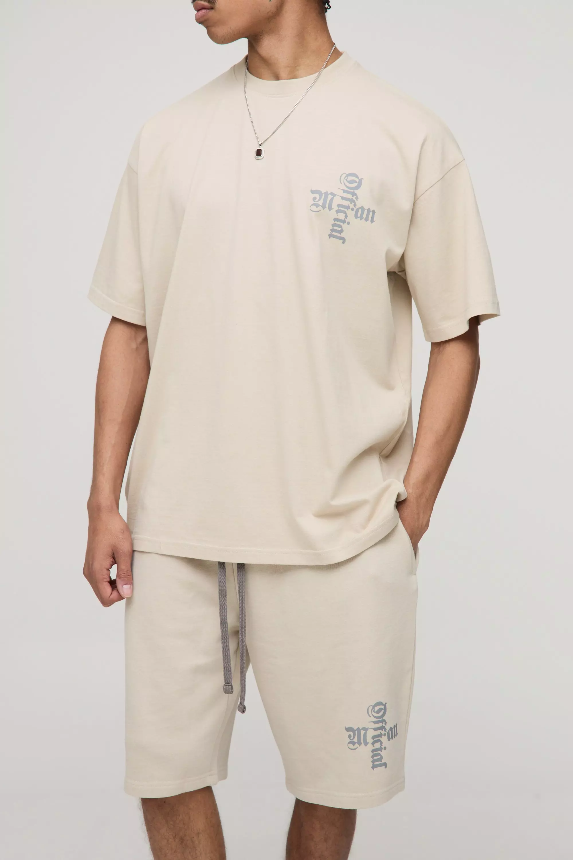 Oversize Official T-Shirt mit Print & Shorts, Stone alternatives Bild