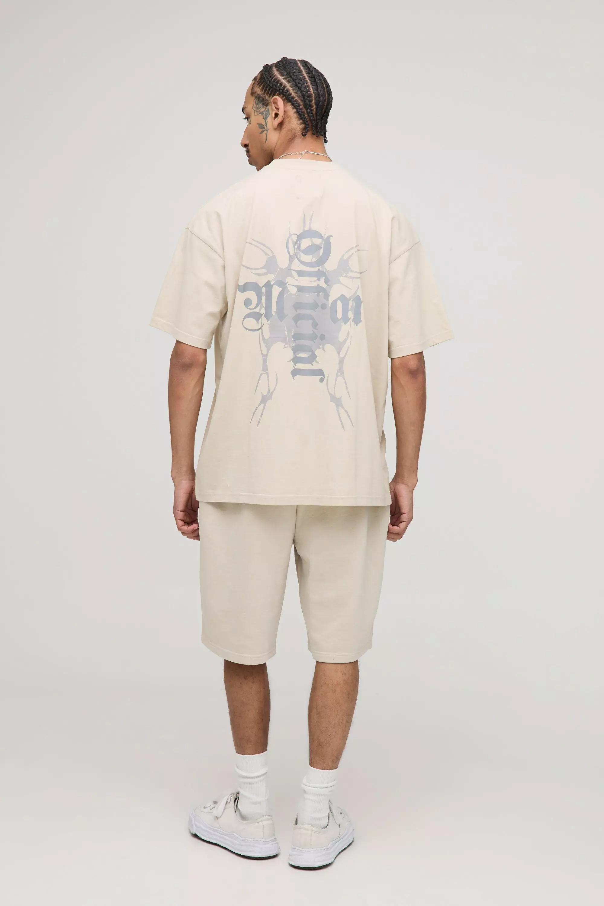 Oversize Official T-Shirt mit Print & Shorts, Stone alternatives Bild