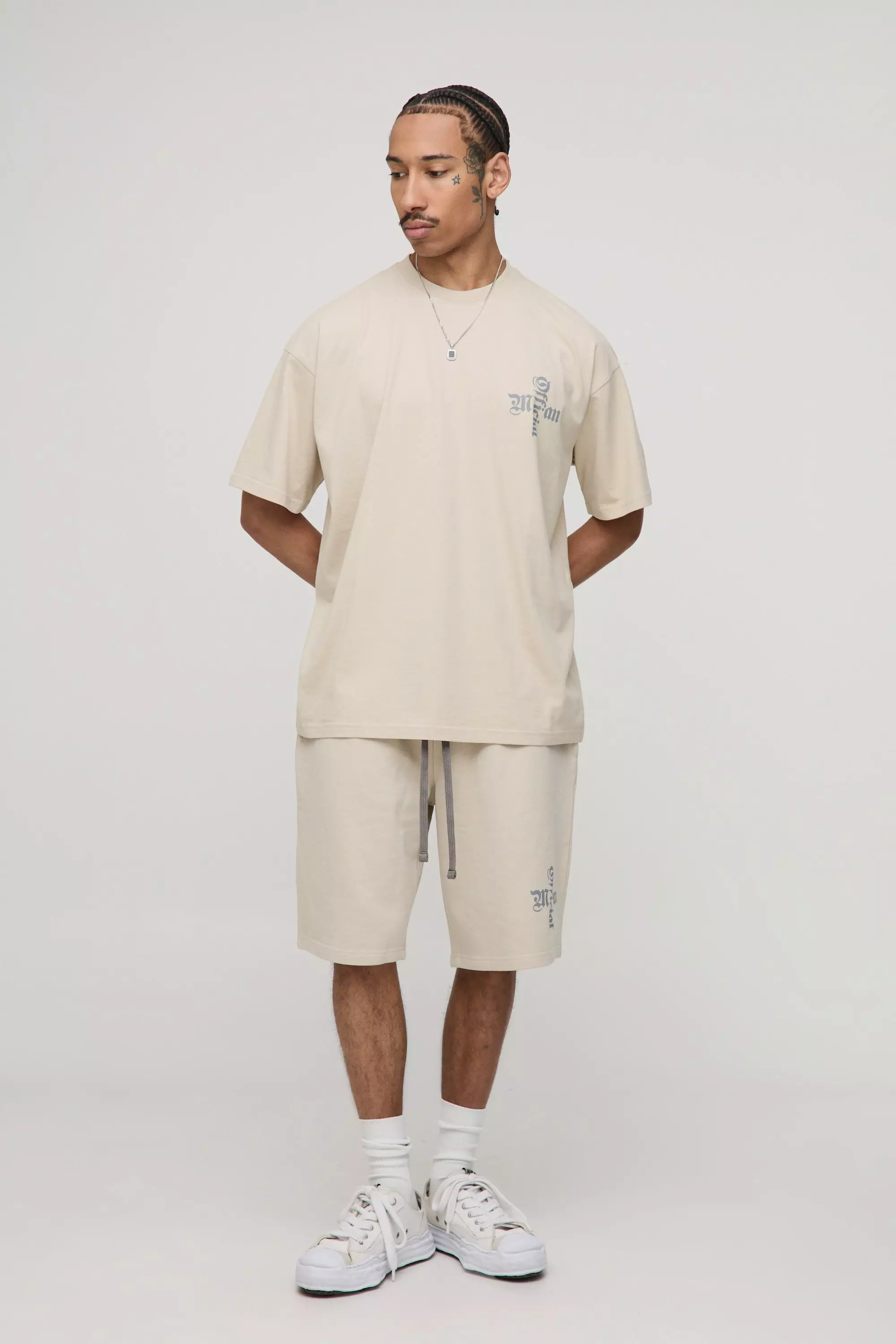 Oversize Official T-Shirt mit Print & Shorts, Stone alternatives Bild