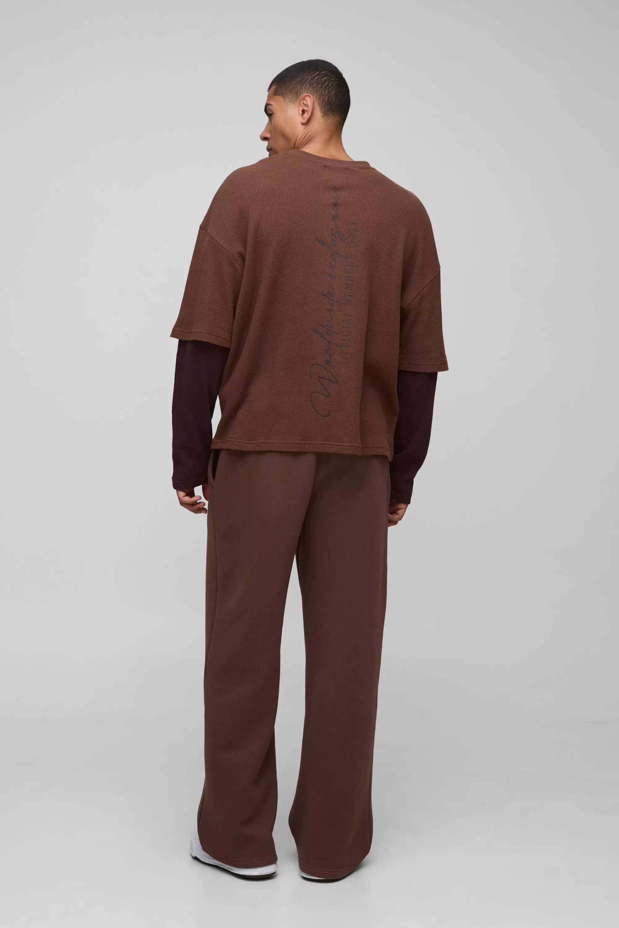 Oversized Boxy Tonal Print Raglan Faux Layer Sleeve Waffle T-Shirt | boohooMAN USA