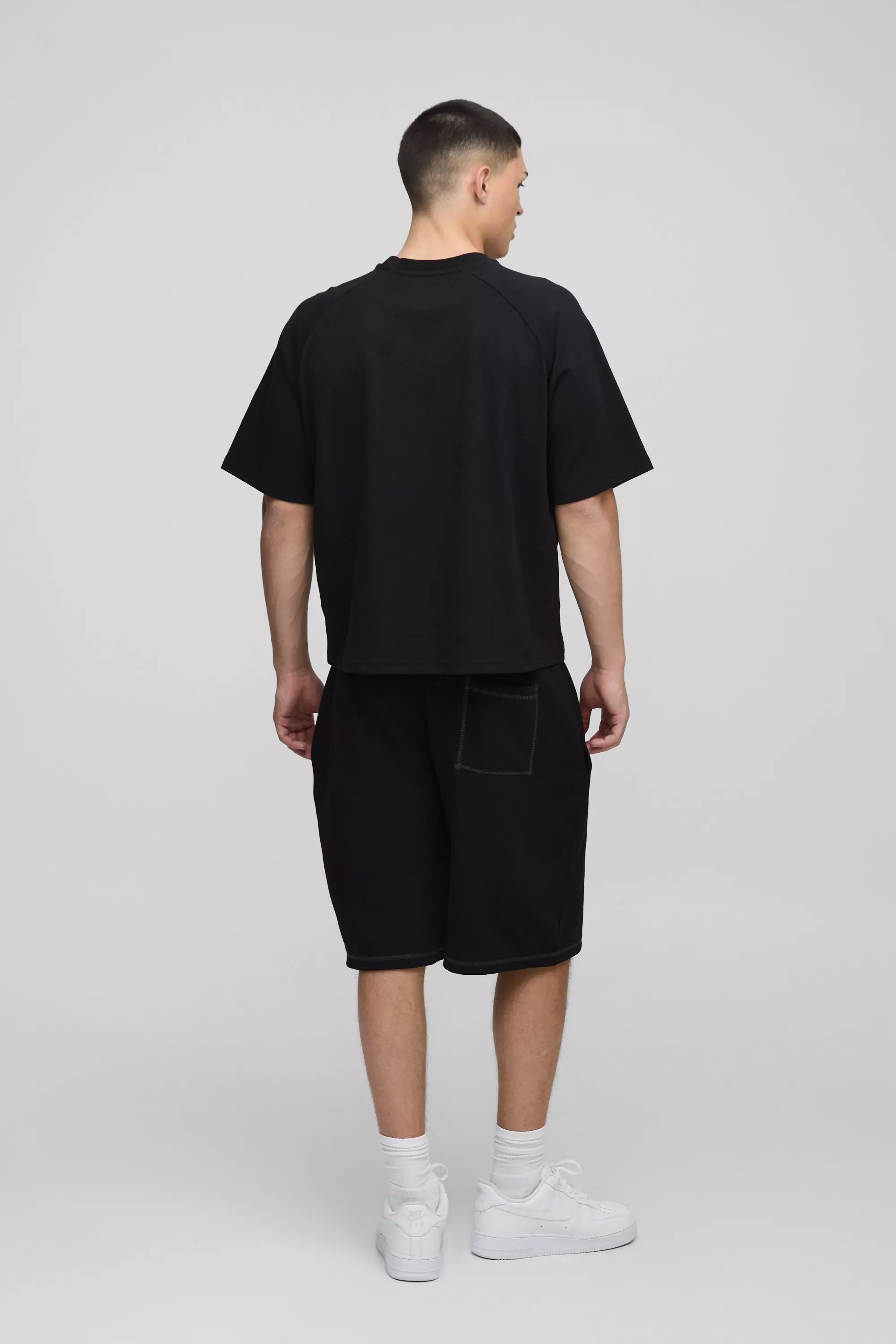 Oversized Boxy Extended Neck 25 Varsity Tonal Printed Raglan T-Shirt | boohooMAN