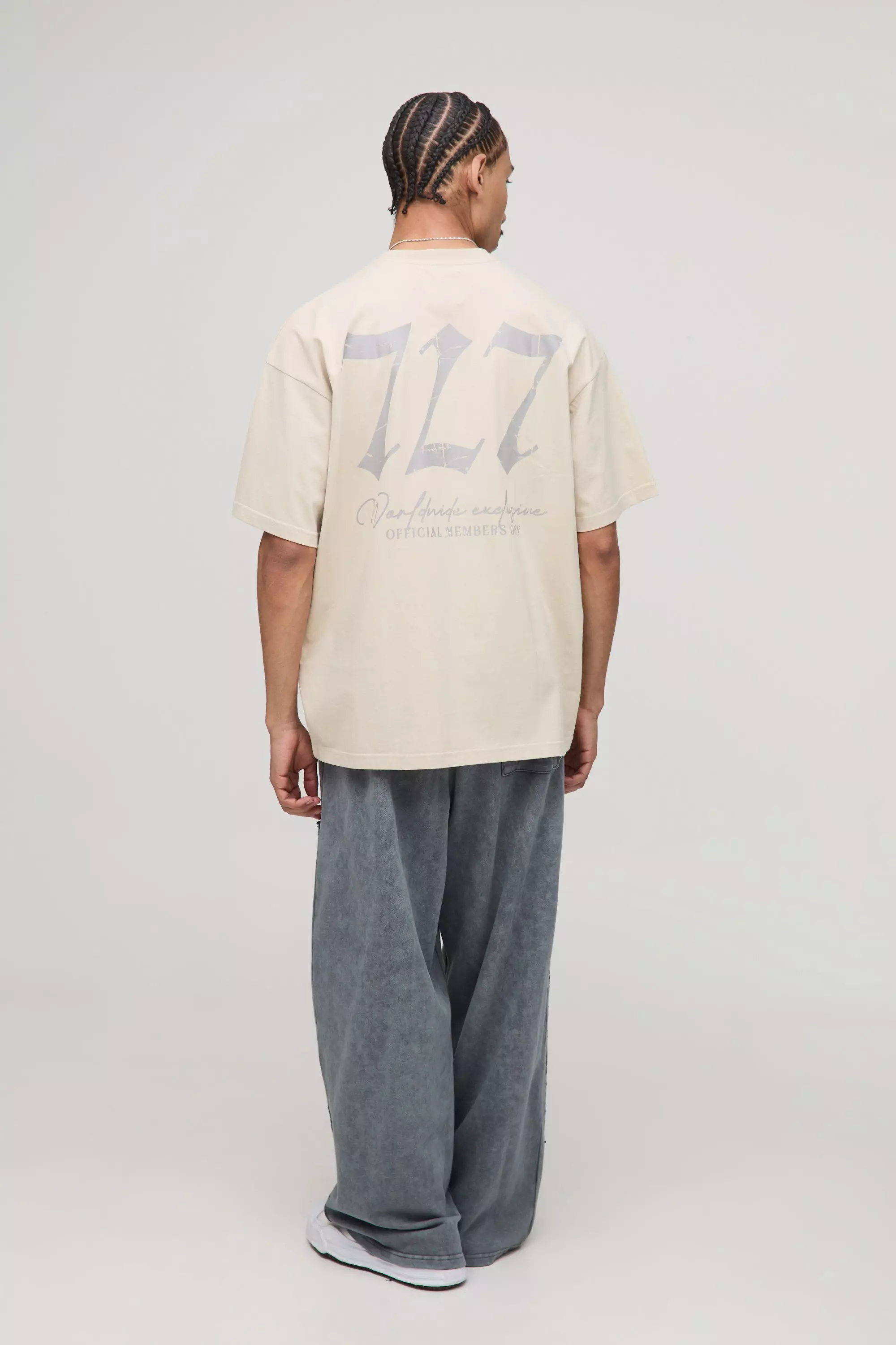 Oversized 777 Crackle Print Tonal Graphic T-Shirt | boohooMAN USA