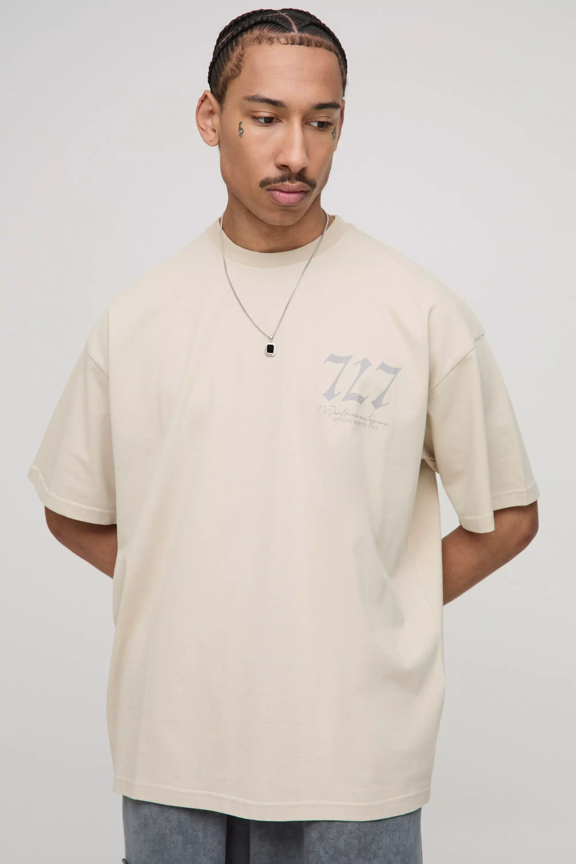 Oversized 777 Crackle Print Tonal Graphic T-Shirt | boohooMAN USA