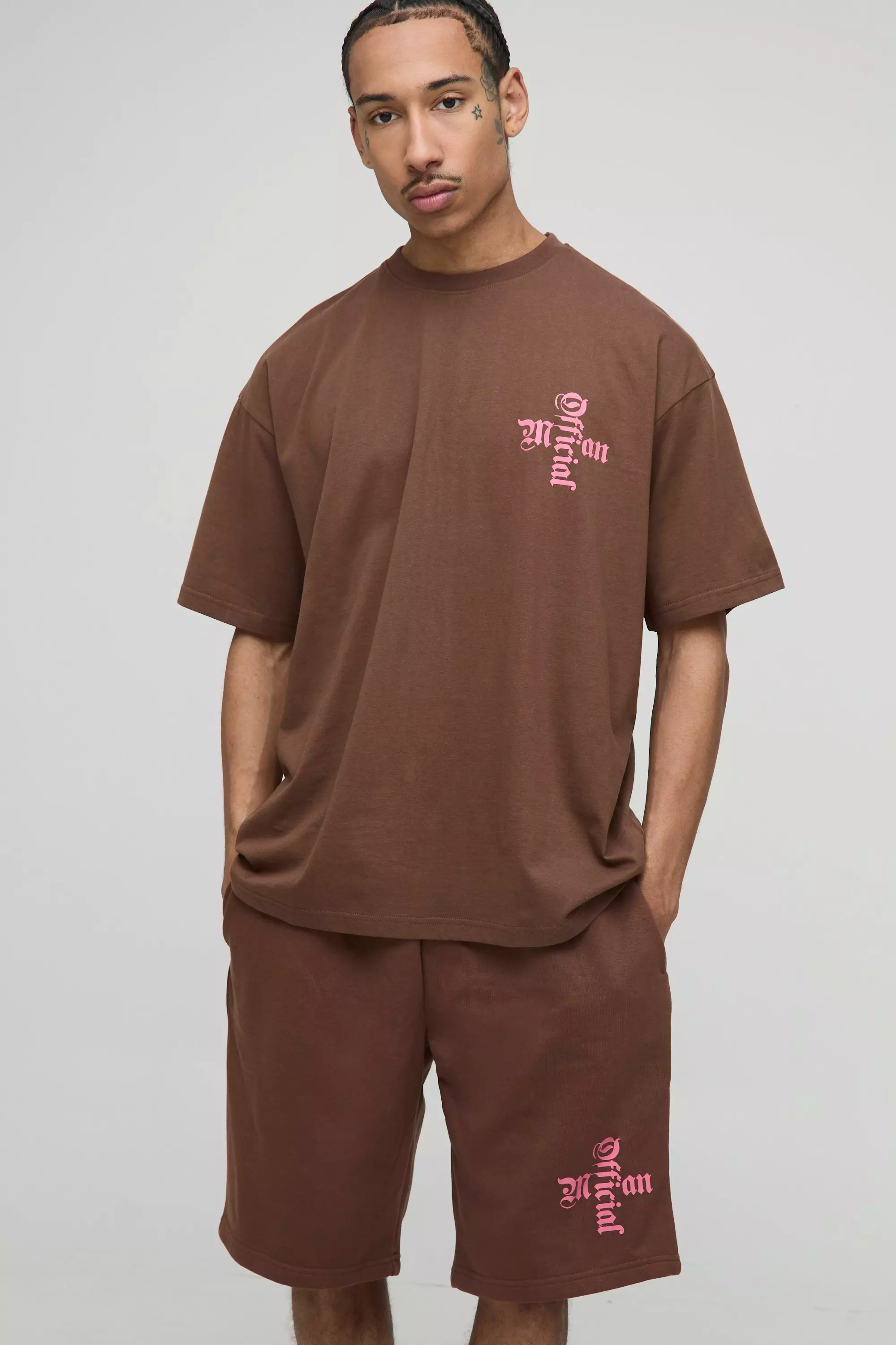 Chocolate Oversized Official Cross Graphic T-Shirt & Short Set alternative image