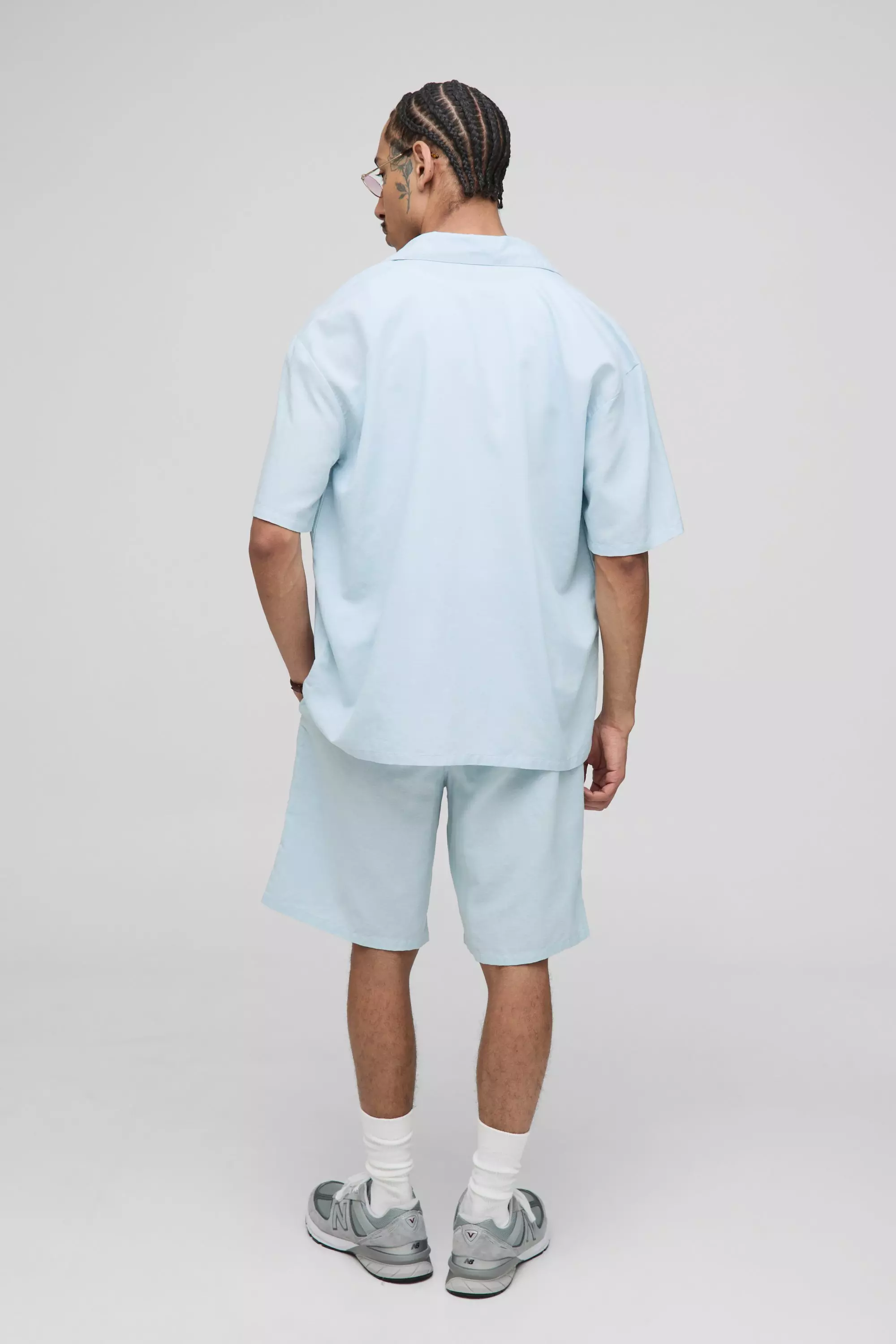 Oversized Linen Blend Organza Shirt & Relaxed Short Set | boohooMAN UK