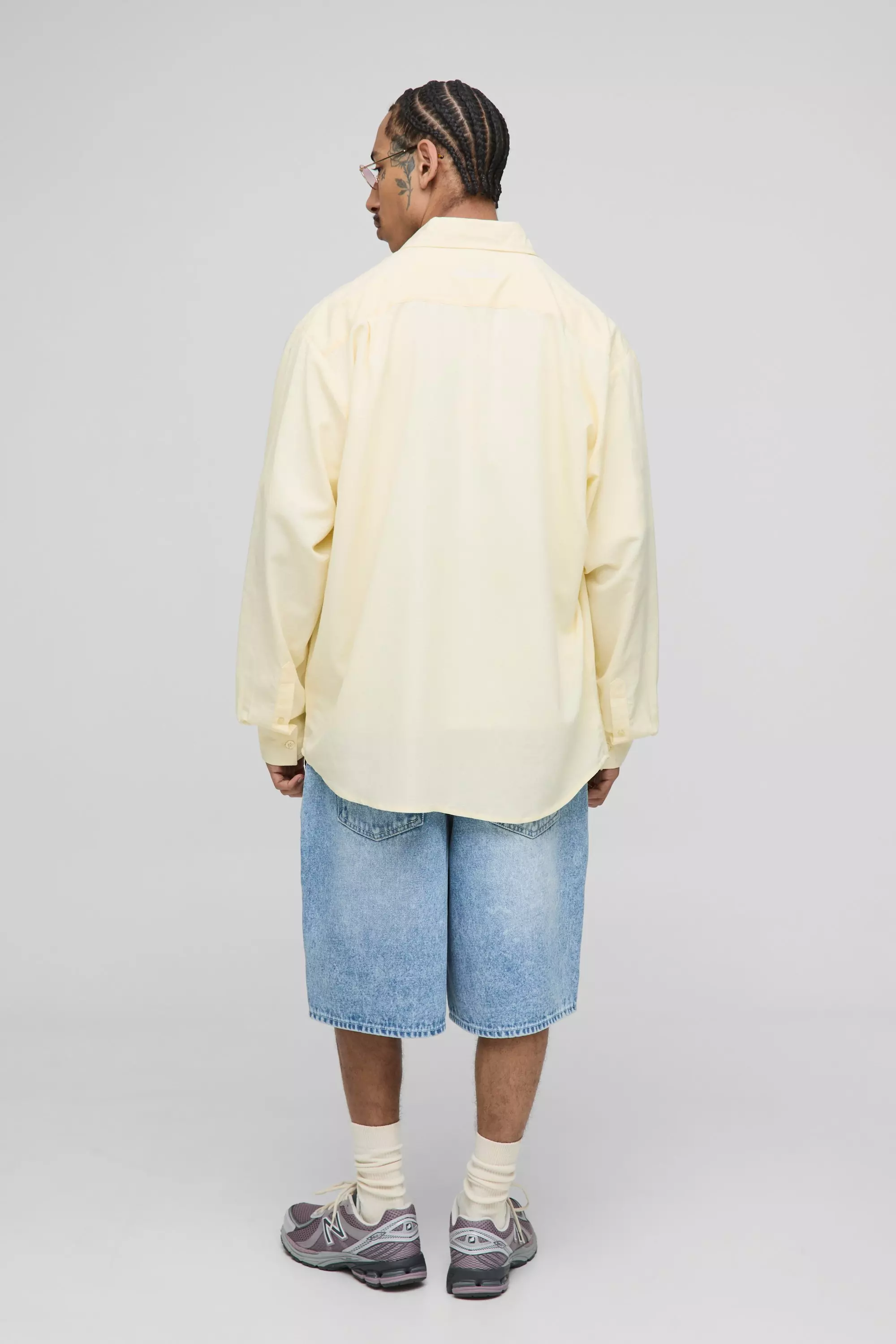 Yellow Super Oversized Linnen Blouse Met Geplooide Rug alternatieve afbeelding
