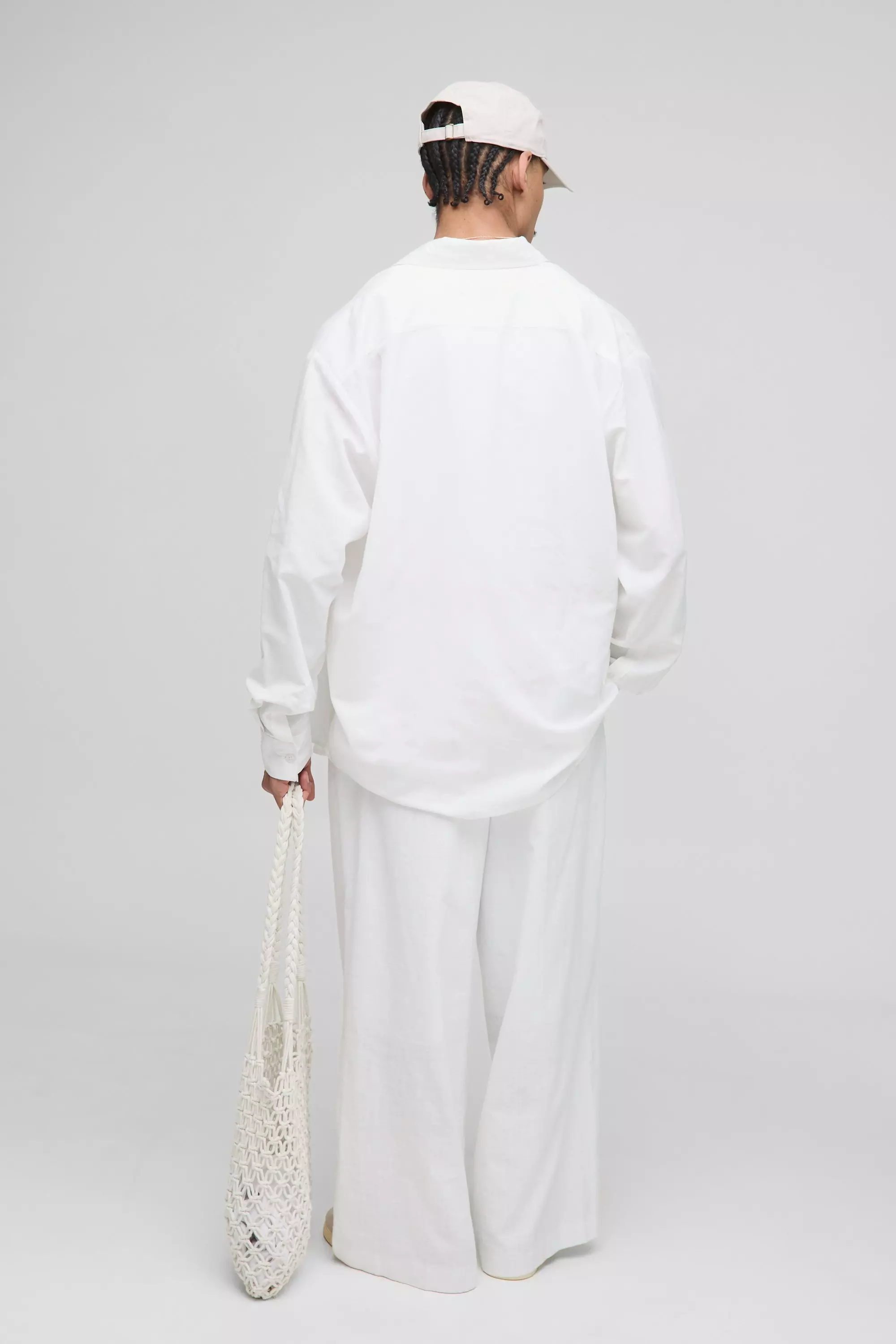 Super Oversized Linen Blend Pleated Back Shirt & Baggy Trouser | boohooMAN USA