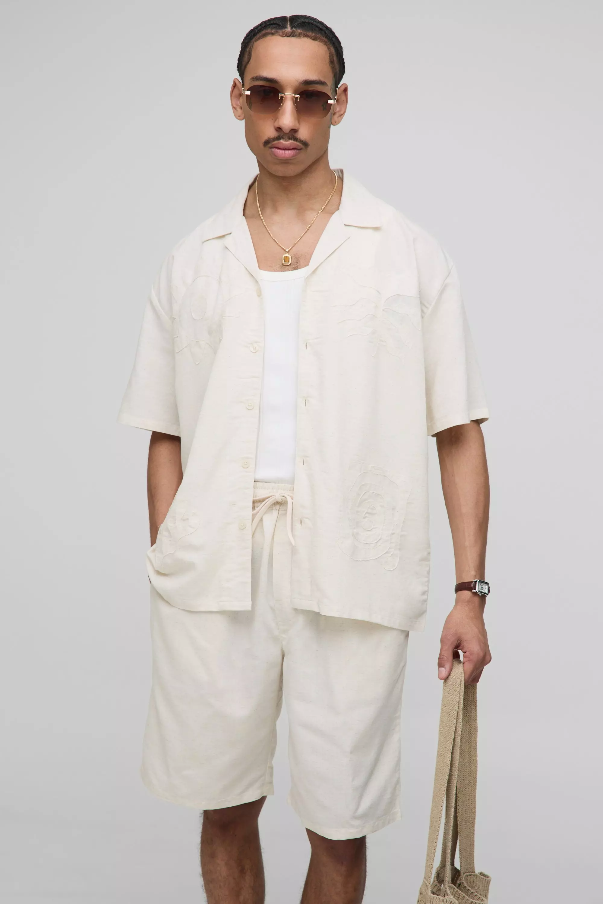 Ensemble oversize en organza avec chemise et short, Natural autre image