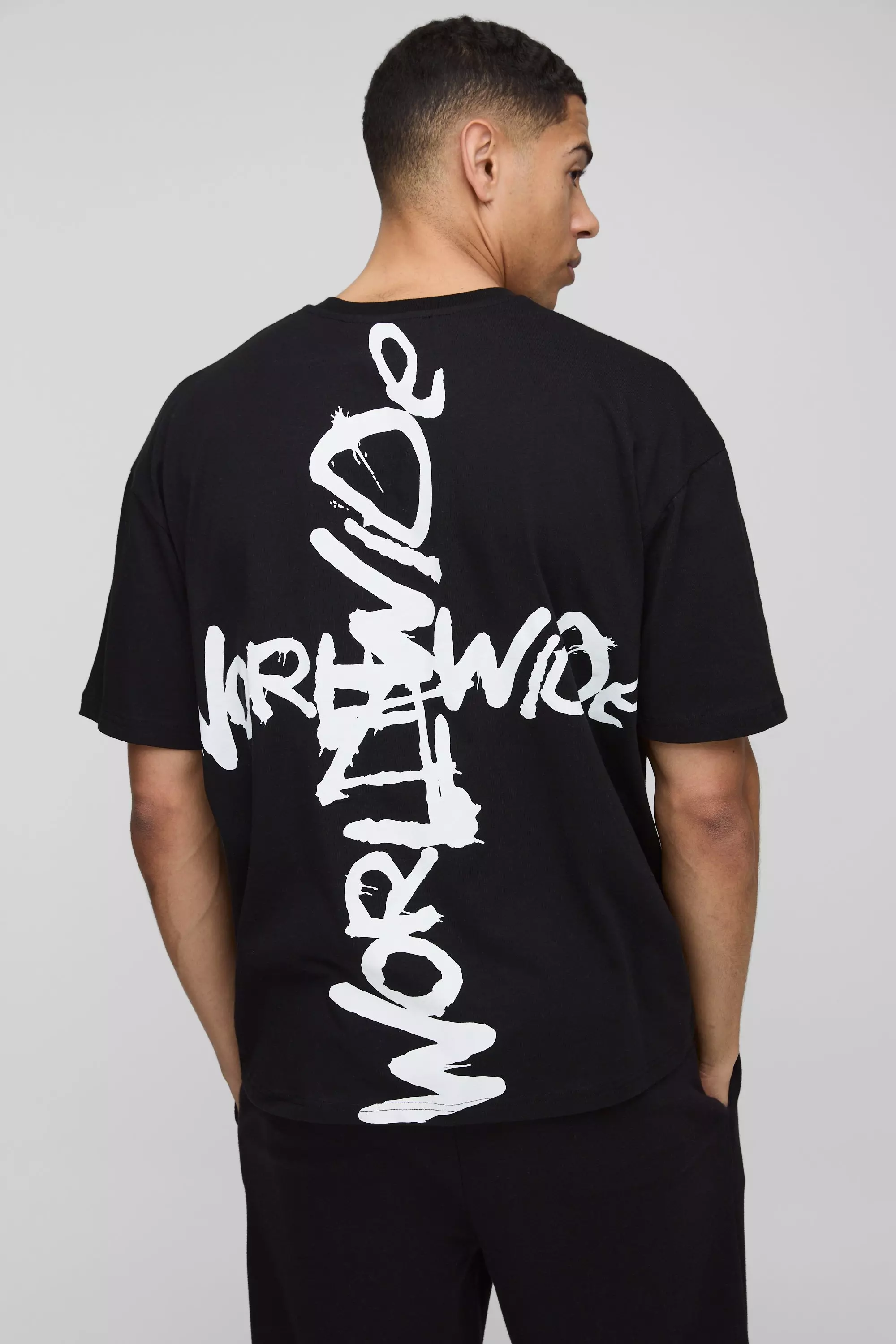 Black Oversized Worldwide Graffiti Print T-Shirt alternative image