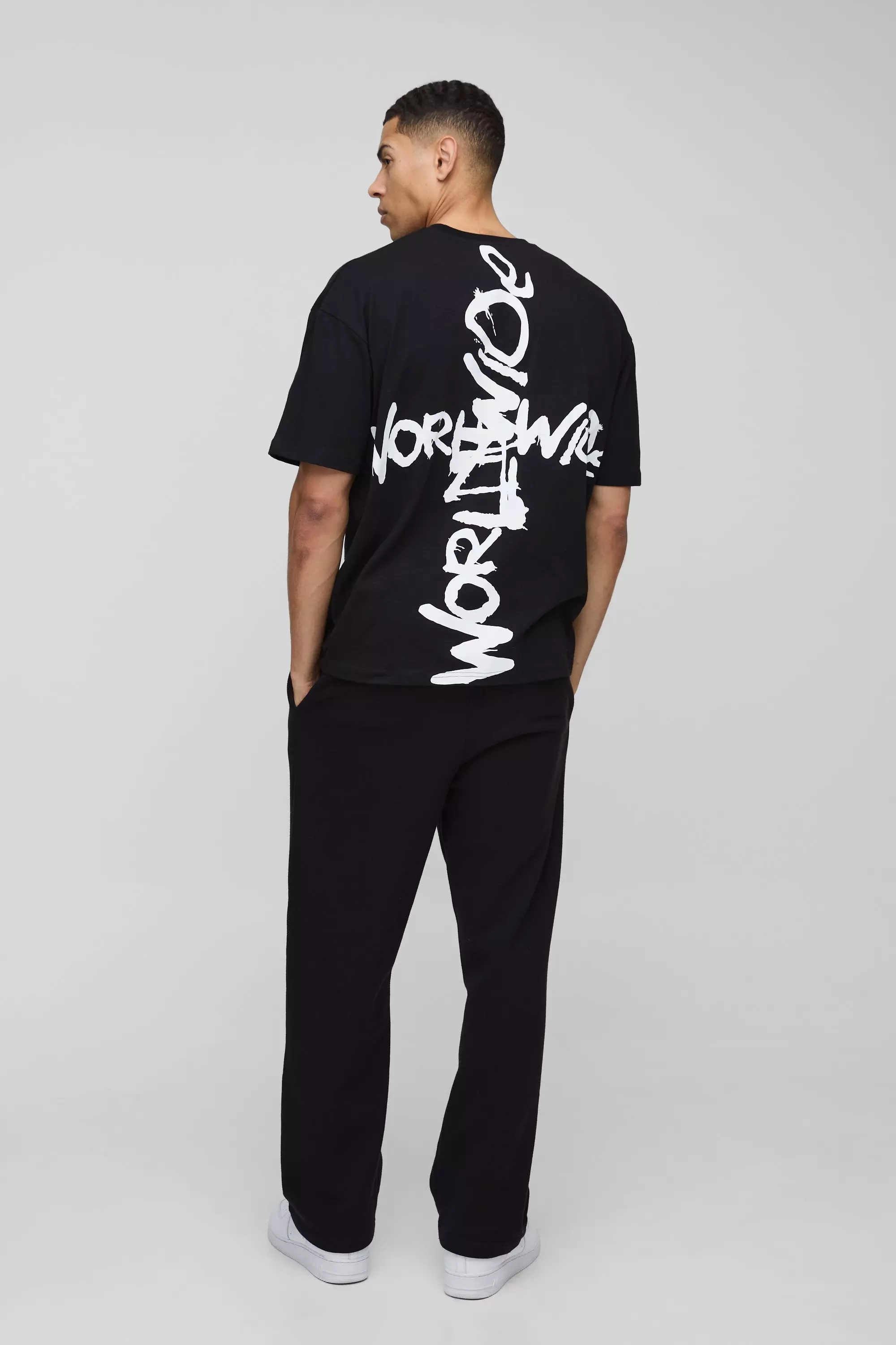 Black Oversized Worldwide Graffiti Print T-Shirt alternative image