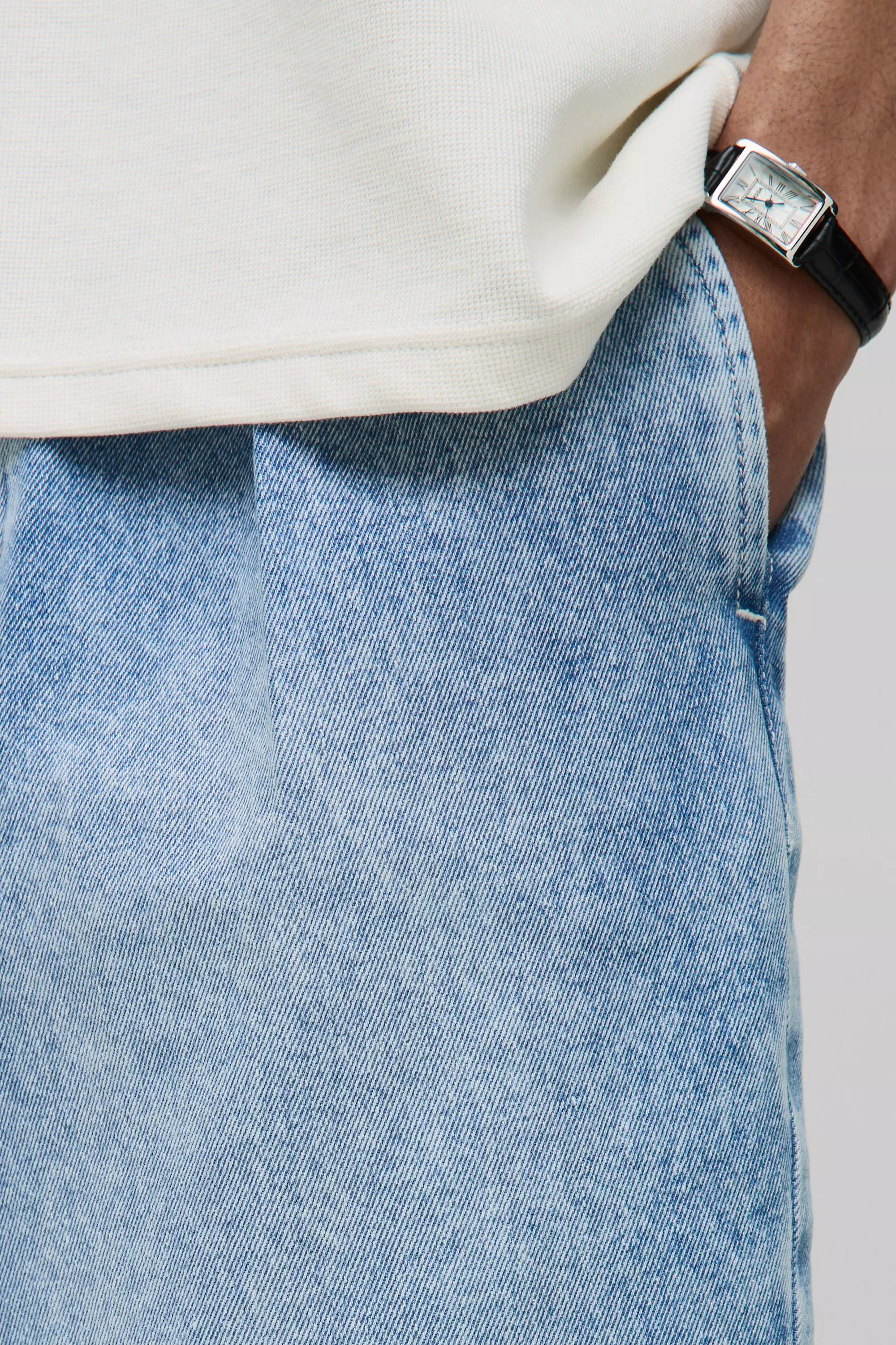 Light wash Pleat Front Rigid Denim Jorts alternative image