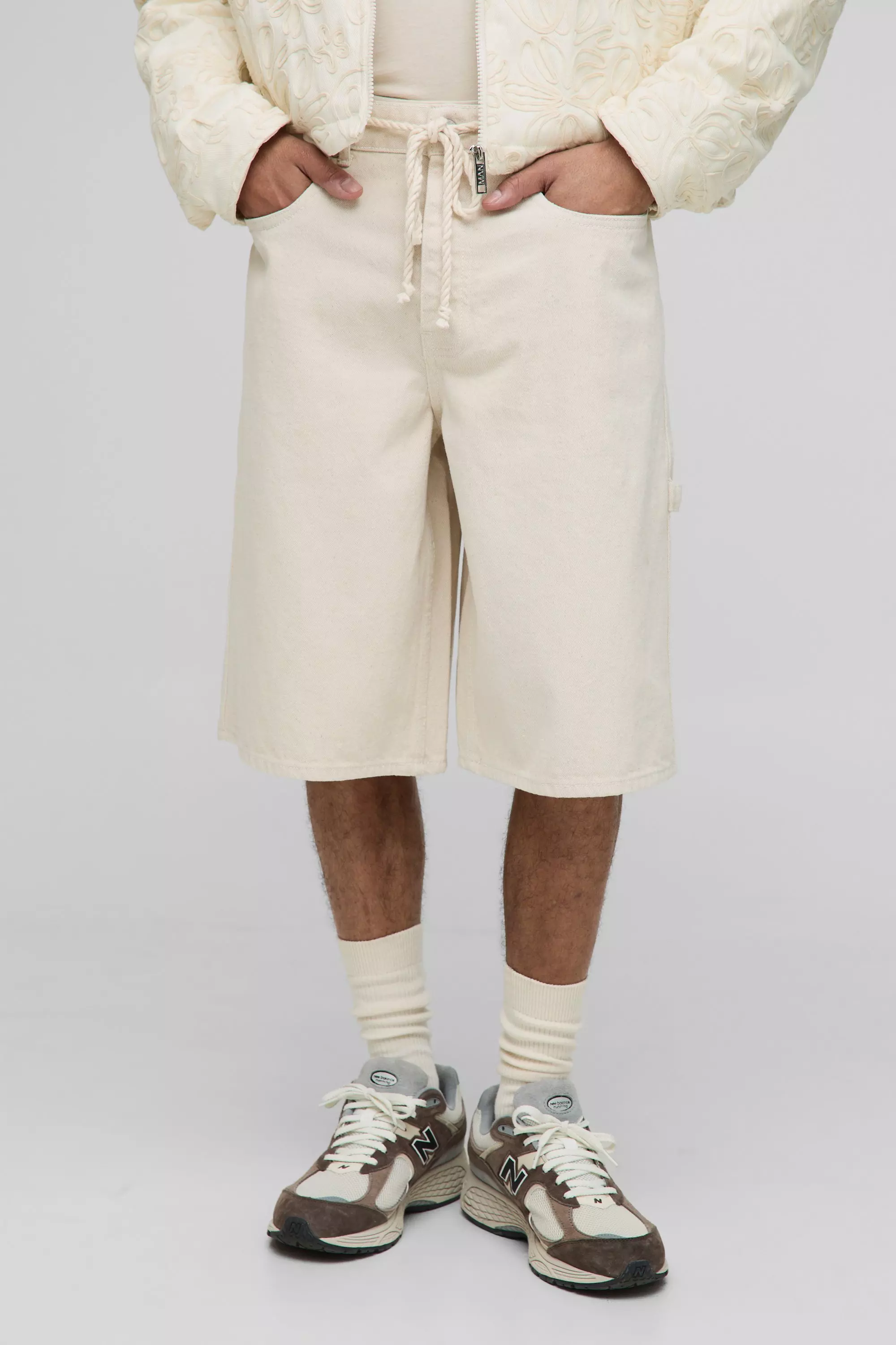 Denim-Jorts mit doppeltem Bund, Ecru alternatives Bild