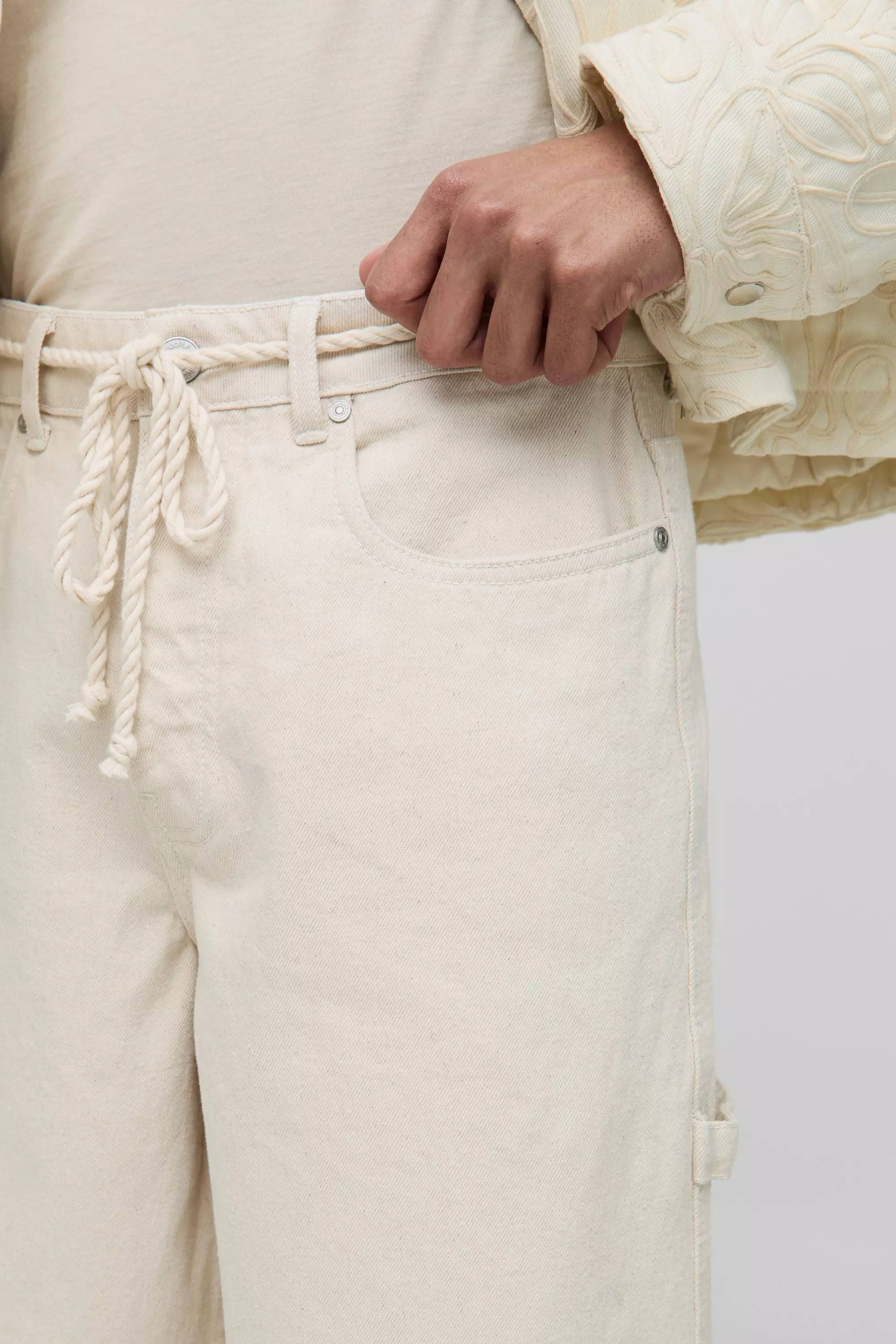 Denim-Jorts mit doppeltem Bund, Ecru alternatives Bild