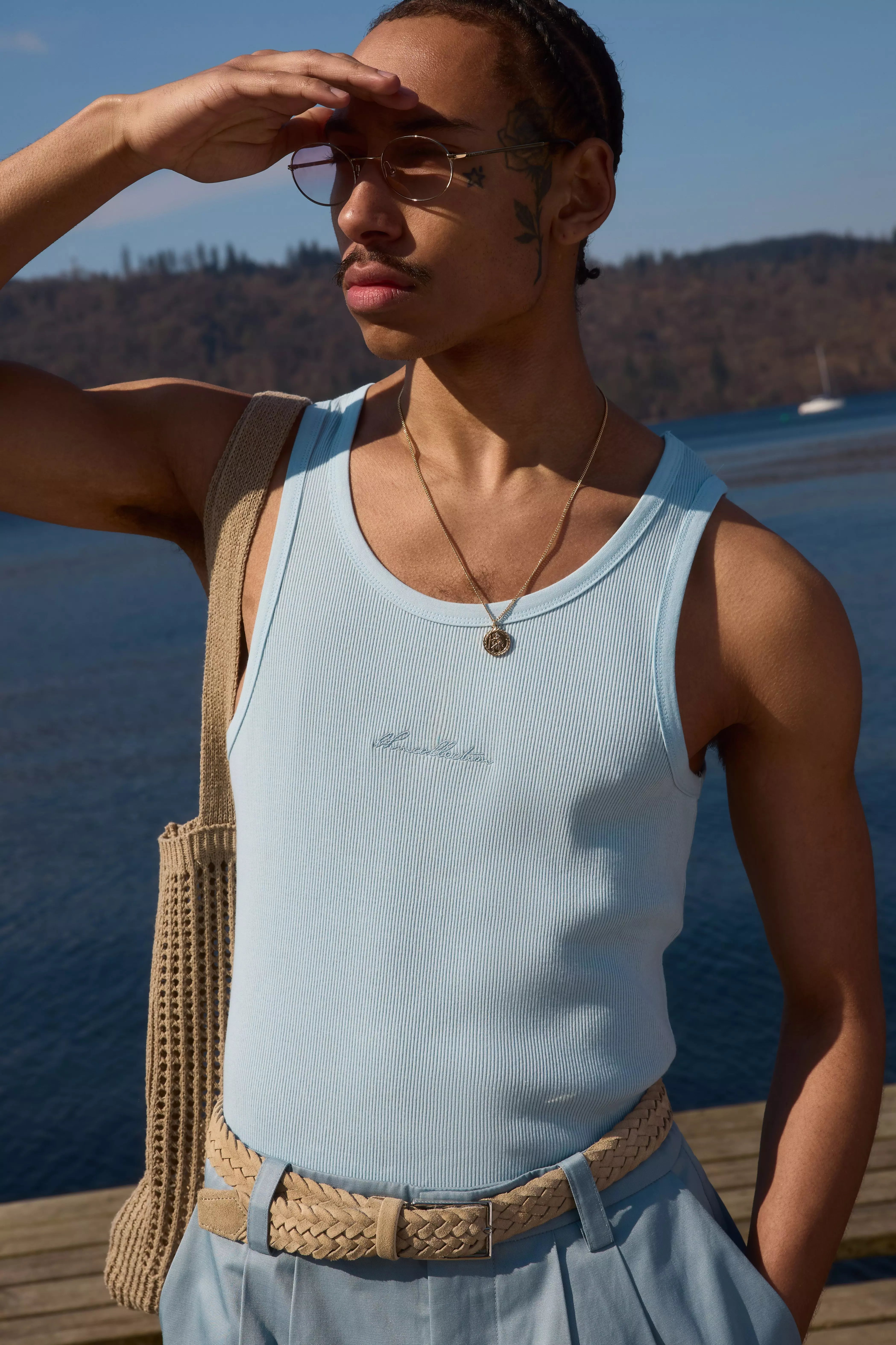 Slim Fit BHM Collection Ribbed Vest Light blue