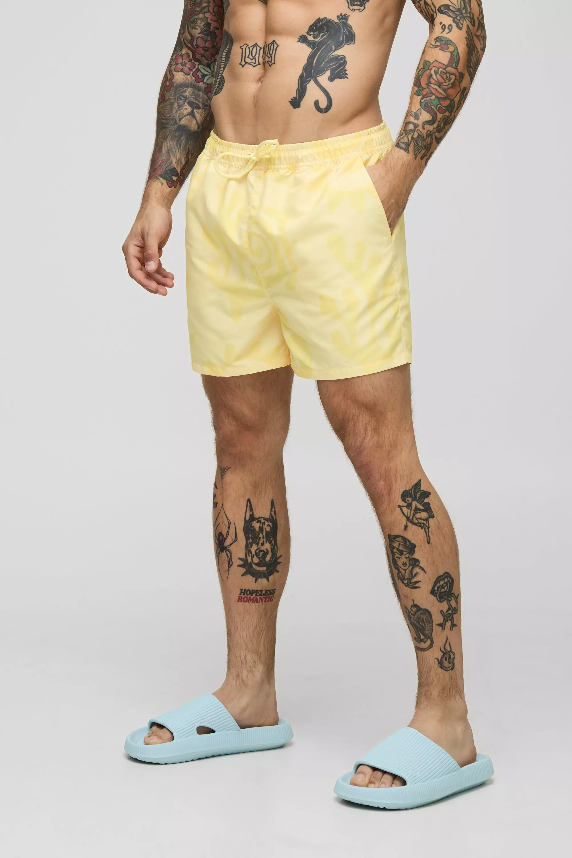 Yellow Short Length Abstract Print Swim Short alternative image