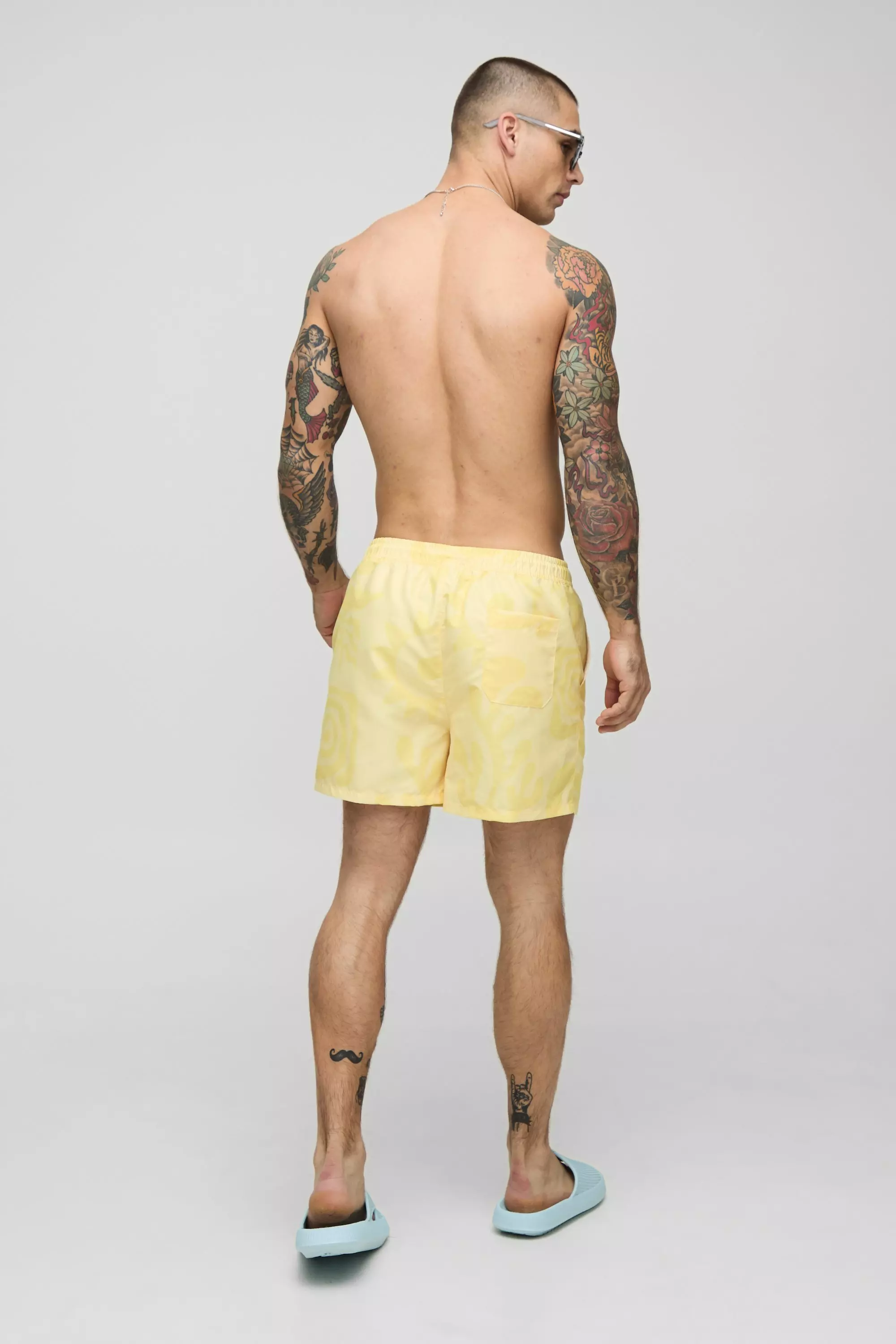 Yellow Short Length Abstract Print Swim Short alternative image