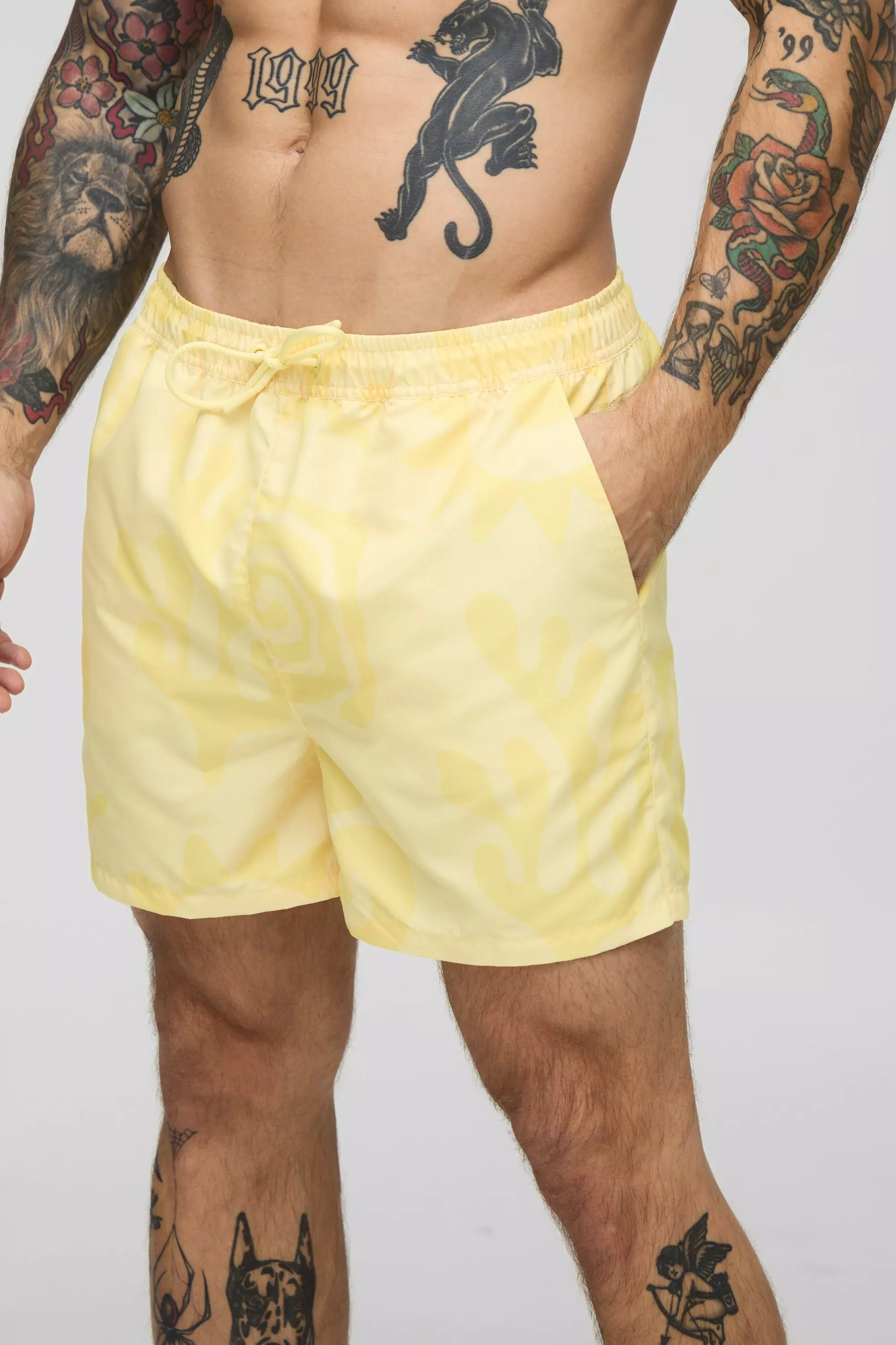 Yellow Short Length Abstract Print Swim Short alternative image