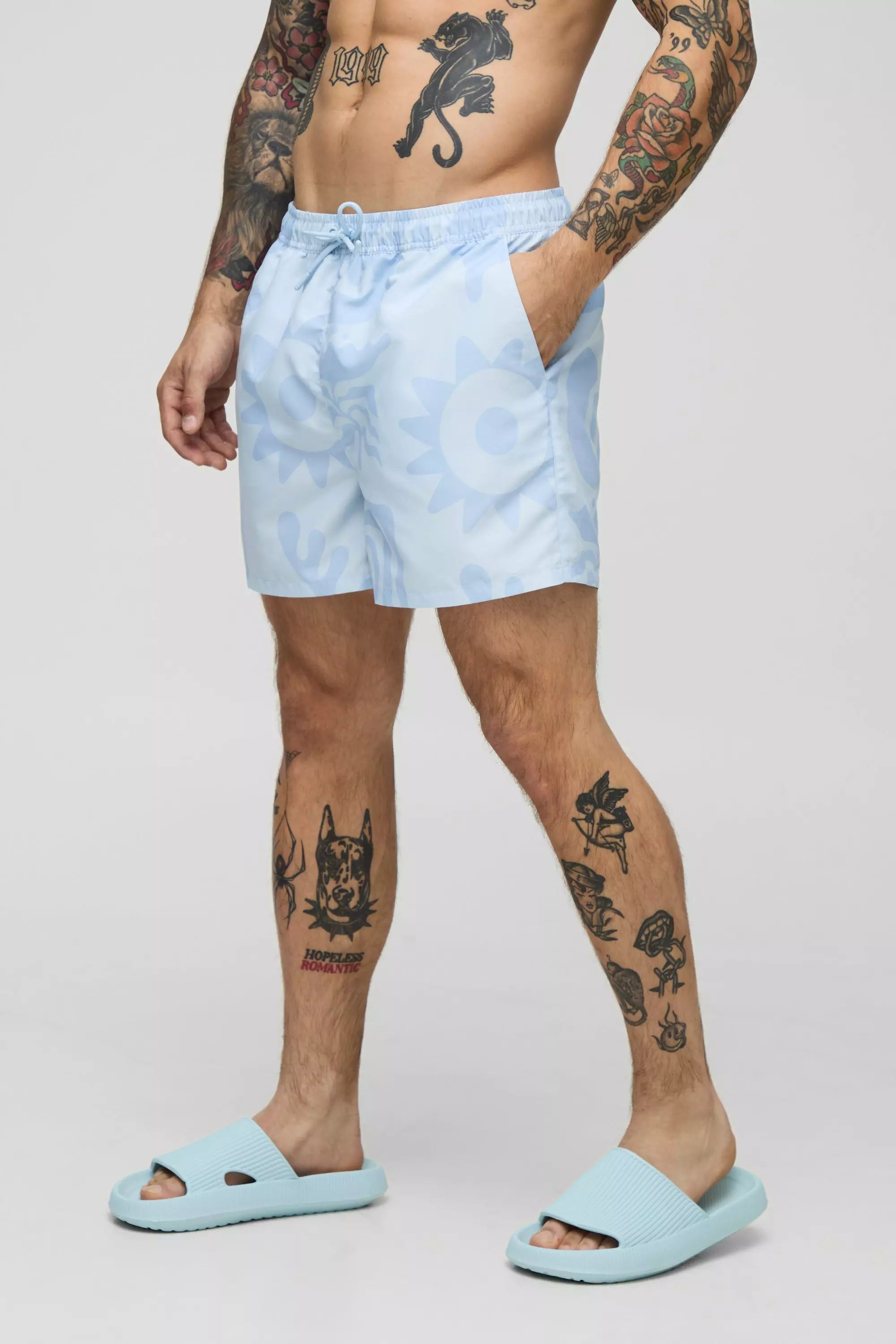 Light blue Short Length  Abstract Print Swim Short alternative image