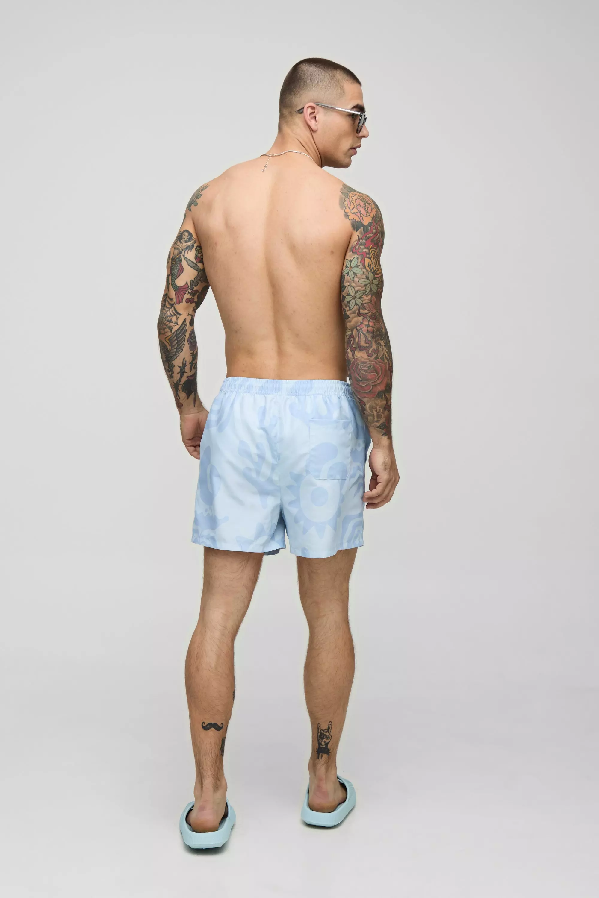 Light blue Short Length  Abstract Print Swim Short alternative image