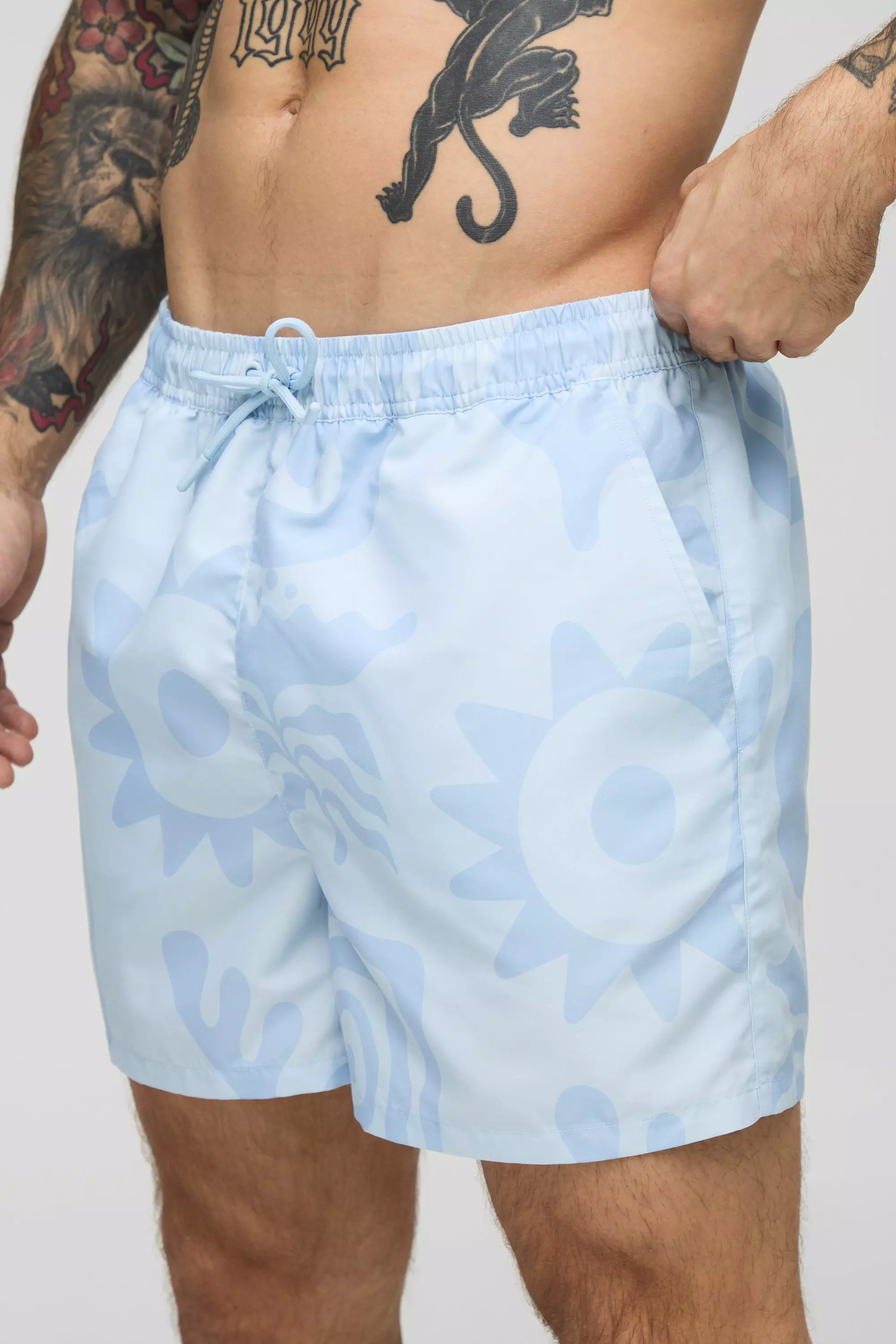 Light blue Short Length  Abstract Print Swim Short alternative image