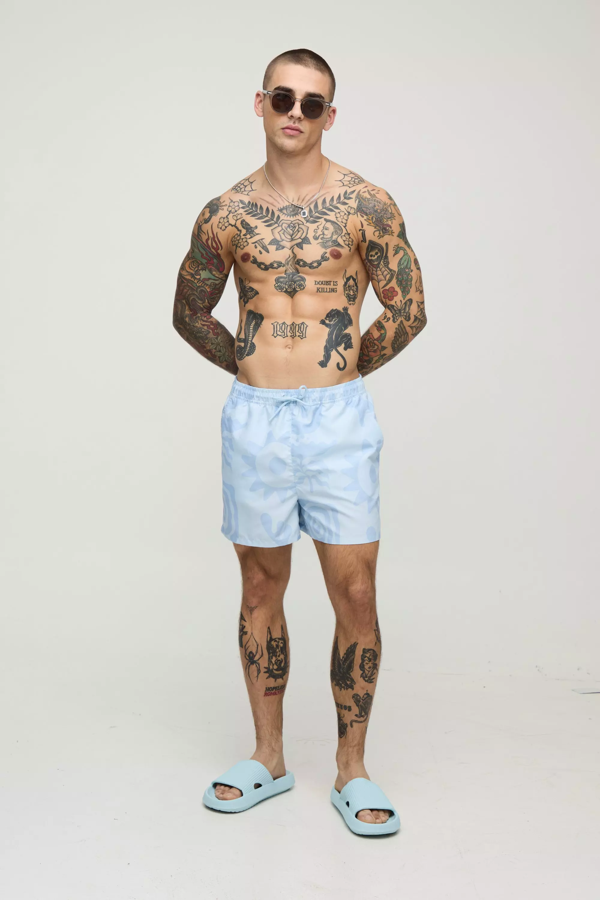 Light blue Short Length  Abstract Print Swim Short alternative image