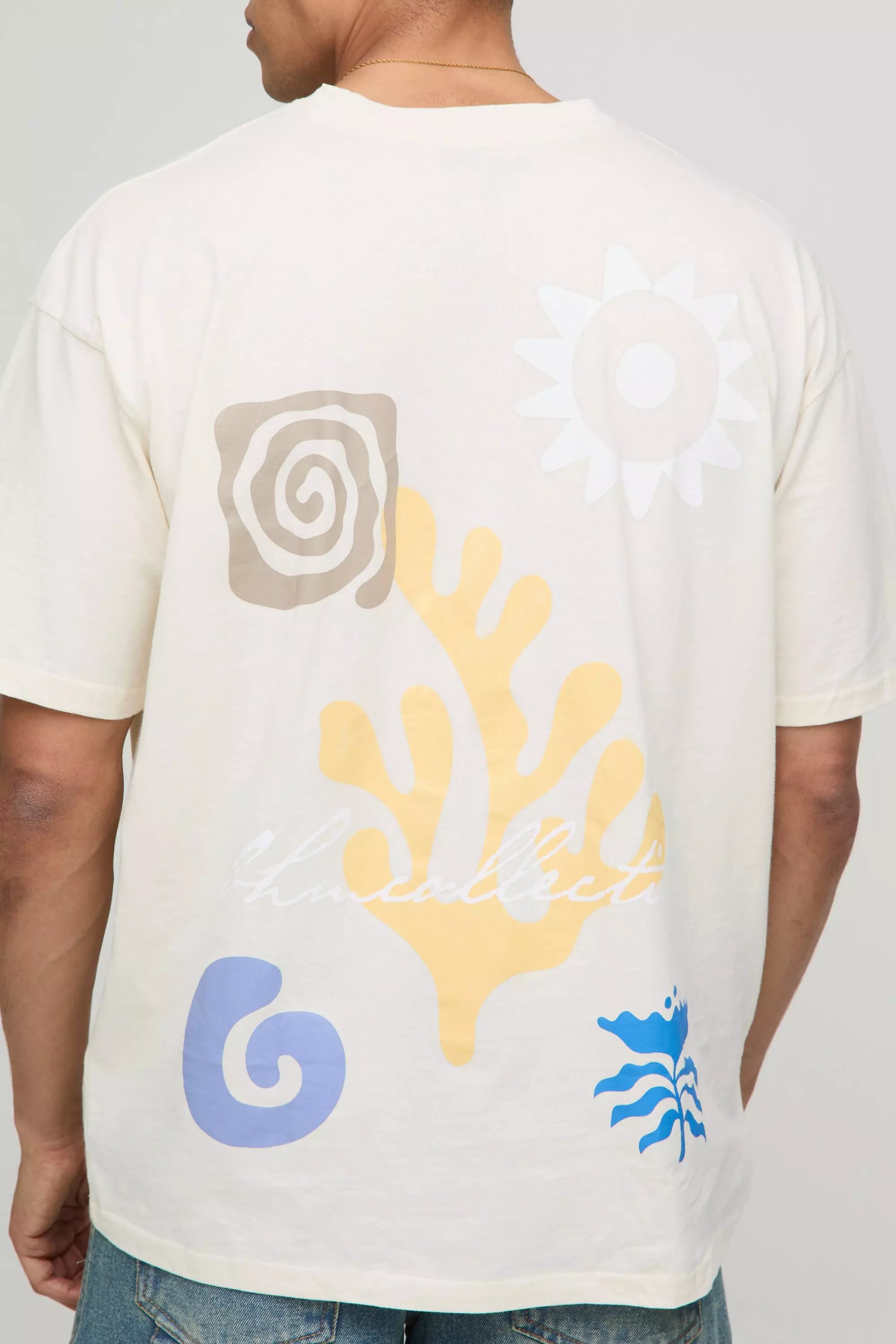 Stone Oversized T-Shirt Met Abstract Blad Print alternatieve afbeelding