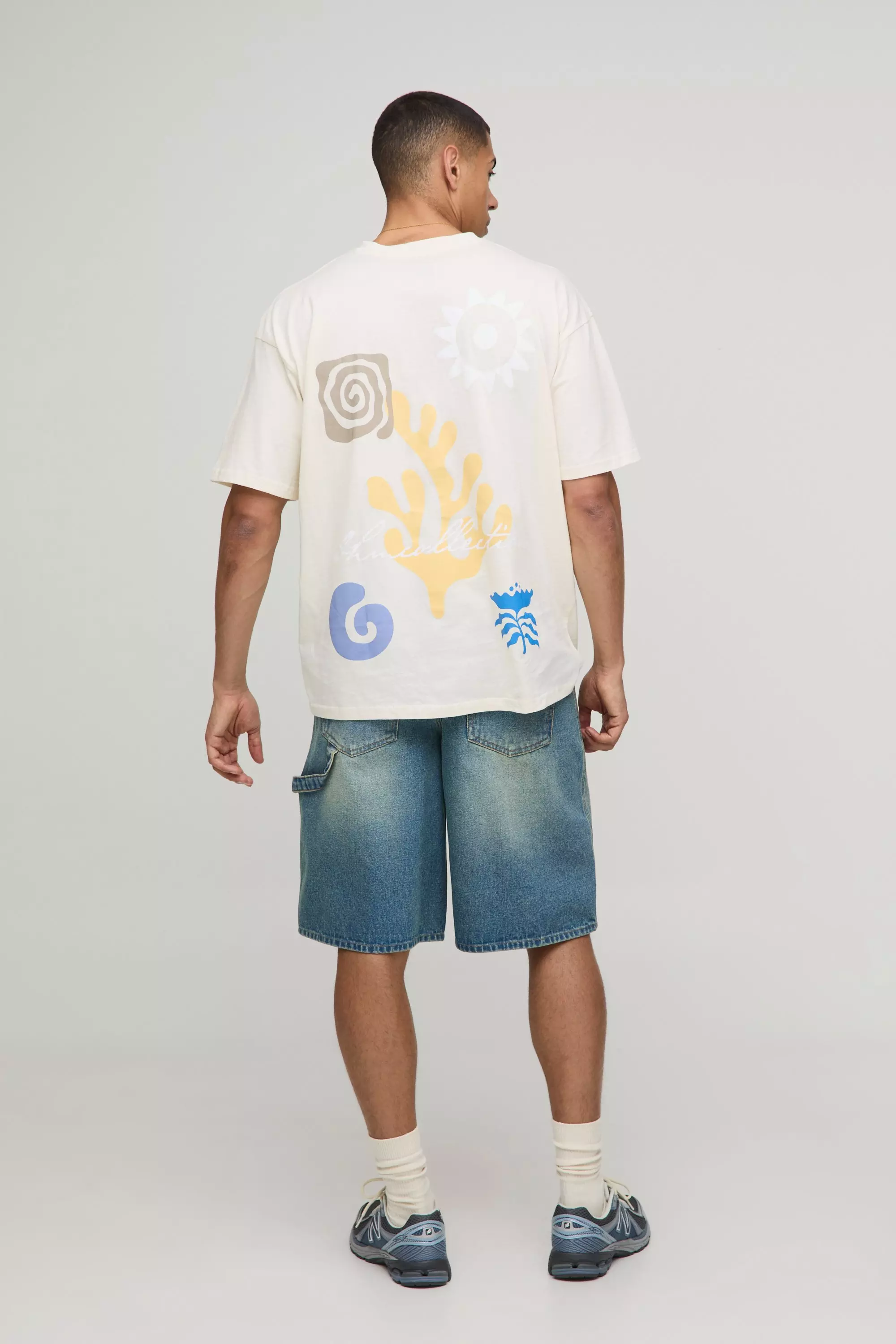 Stone Oversized T-Shirt Met Abstract Blad Print alternatieve afbeelding