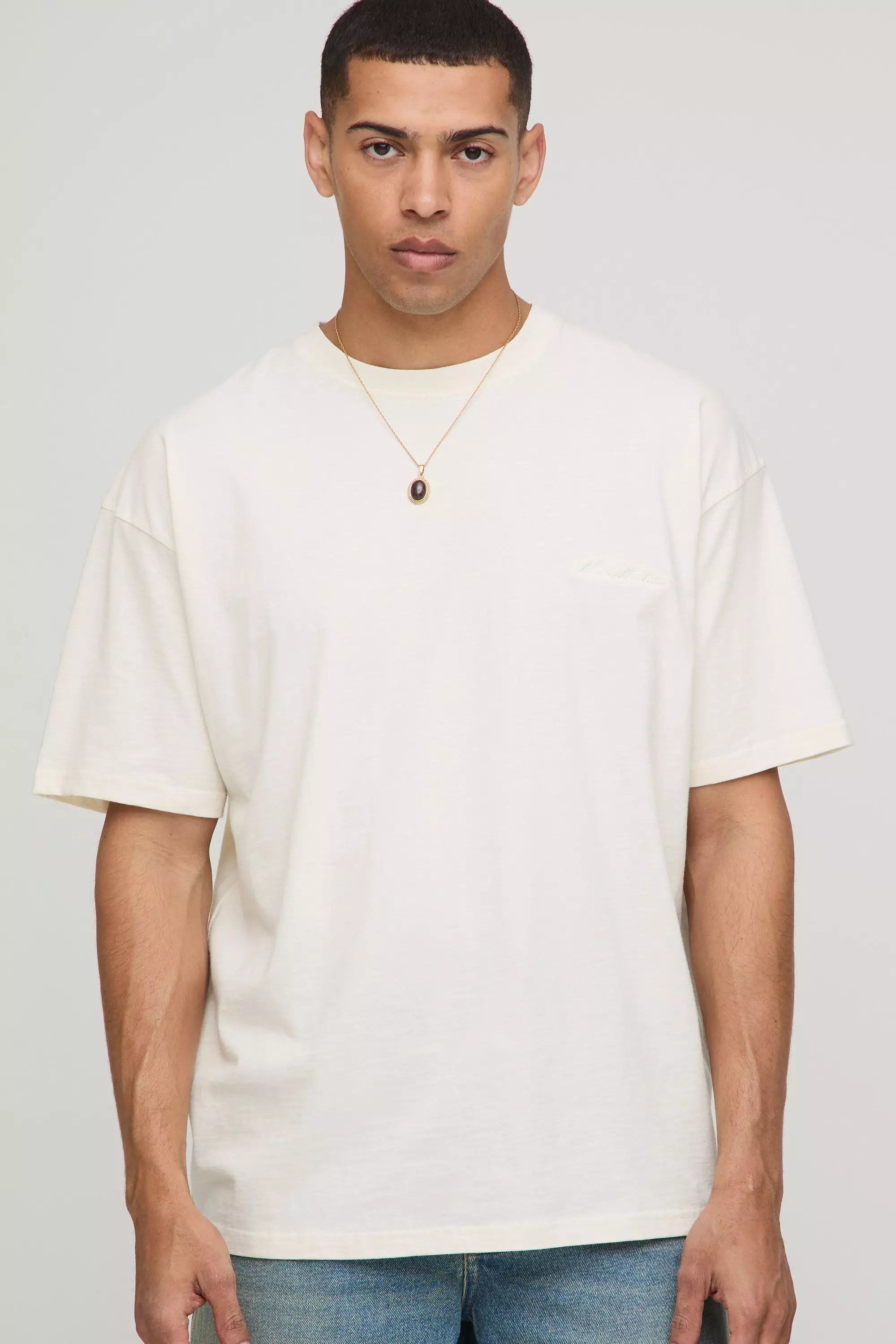 Stone Oversized T-Shirt Met Abstract Blad Print alternatieve afbeelding