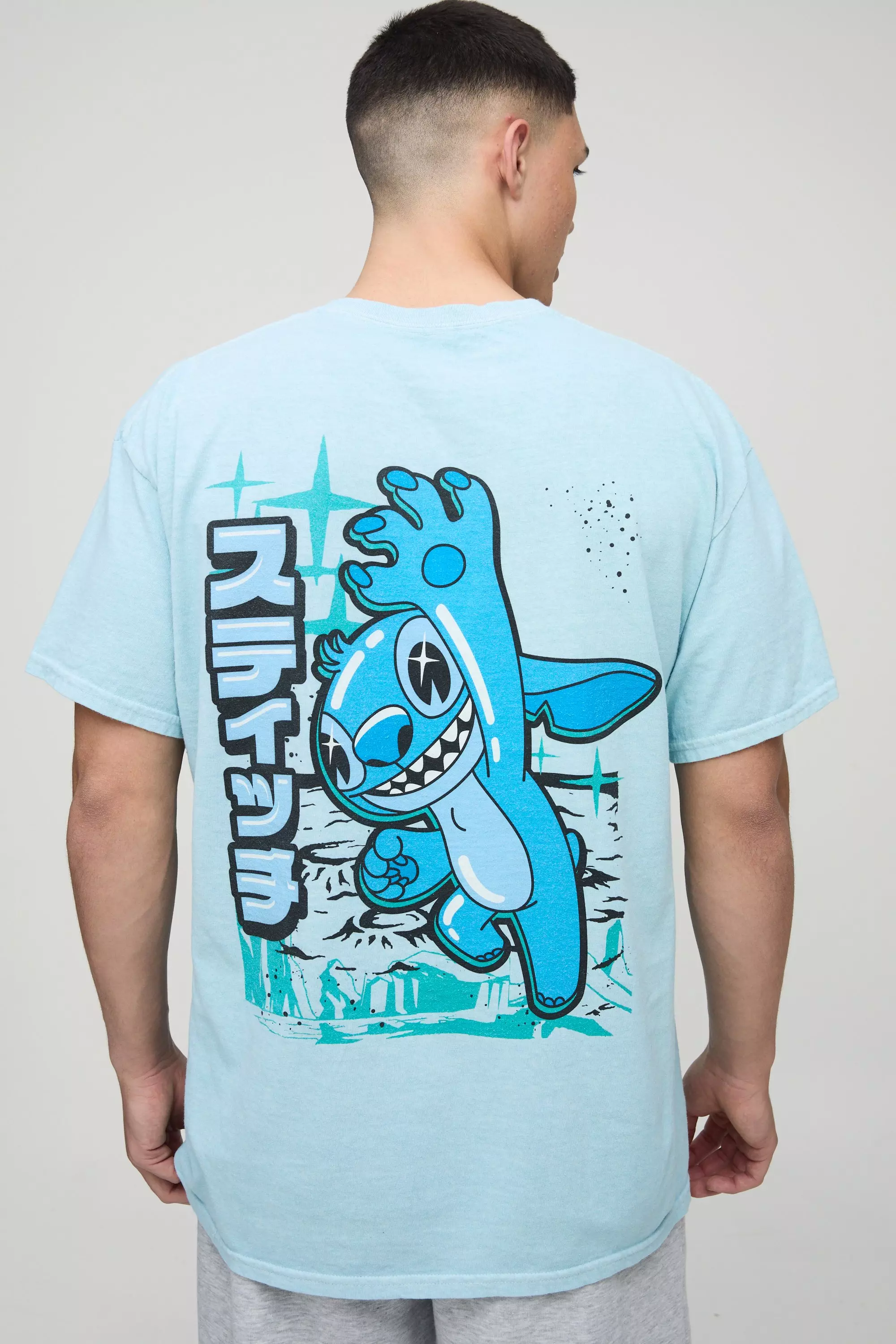 Oversized Disney Lilo and Stitch Washed License T-Shirt Blue